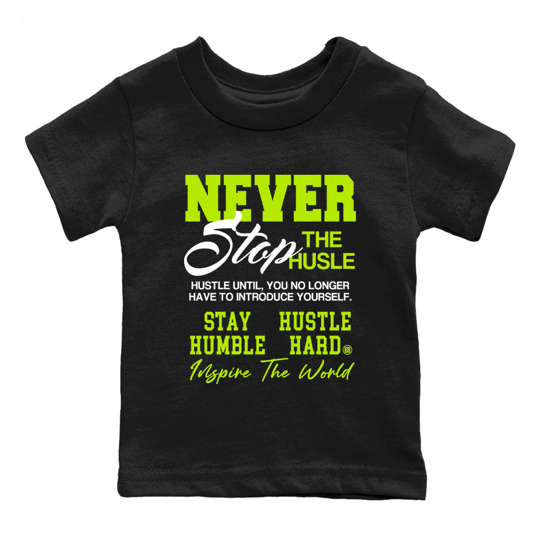 Never Stop The Hustle snkmatch Tees Kids - Air Foamposite One Black Volt