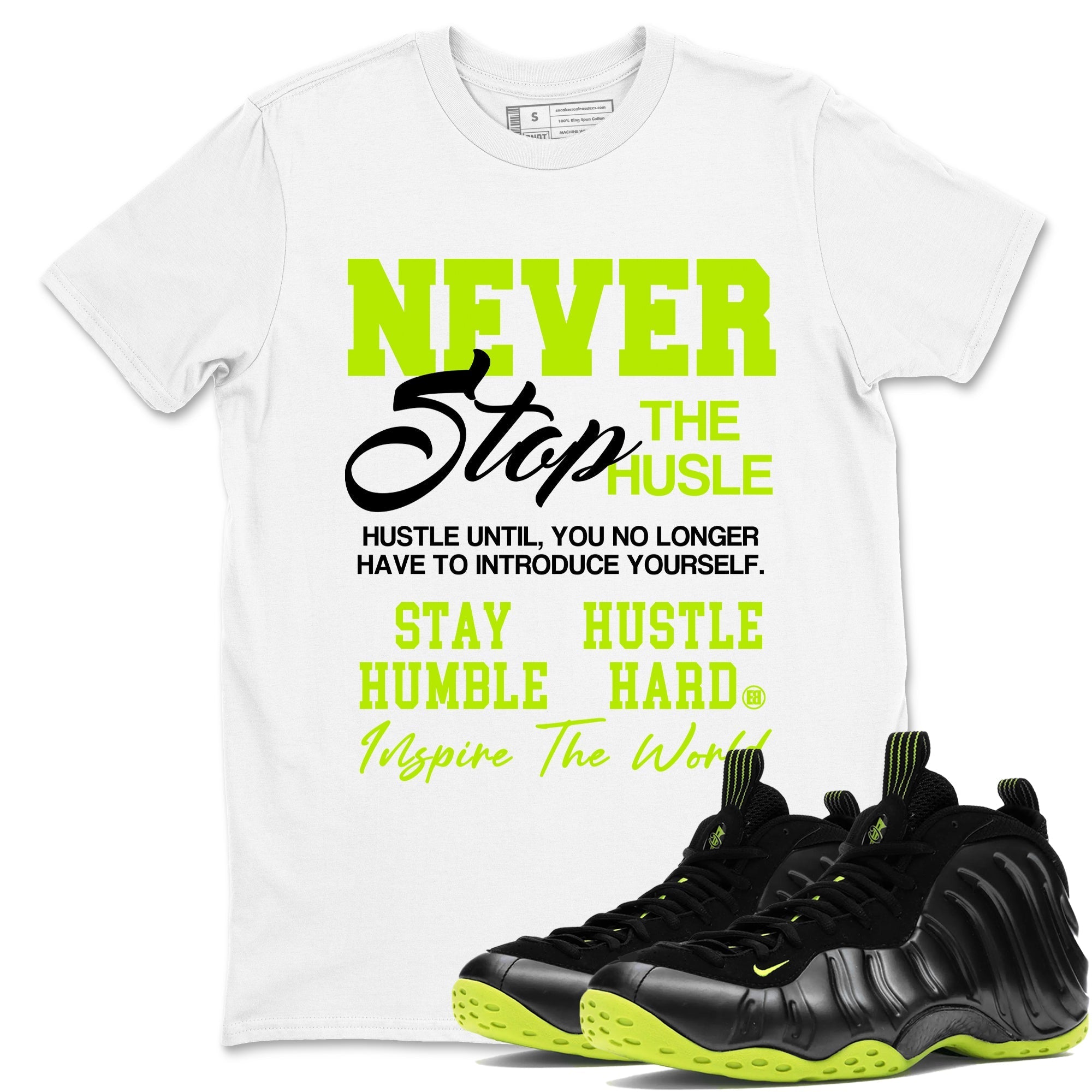 Never Stop The Hustle snkmatch Tees - Air Foamposite One Black Volt