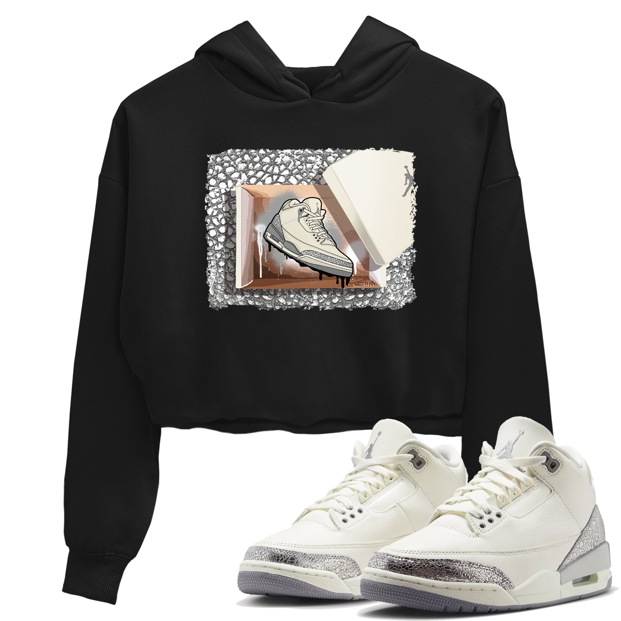New Kicks snkmatch Women's Top - Air Jordan 3 Sail and Cement Grey