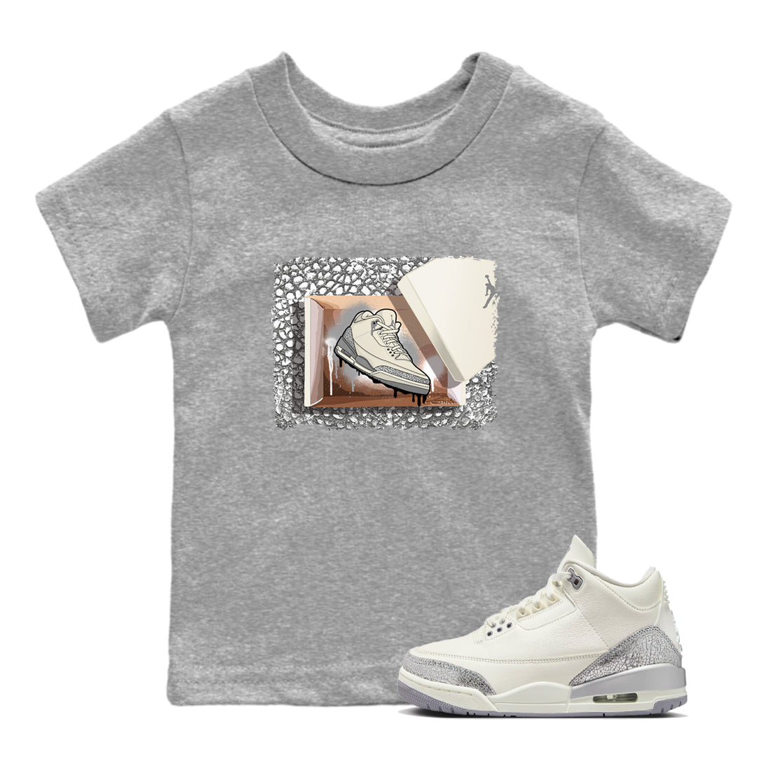 New Kicks snkmatch Tees Kids - Air Jordan 3 Sail and Cement Grey