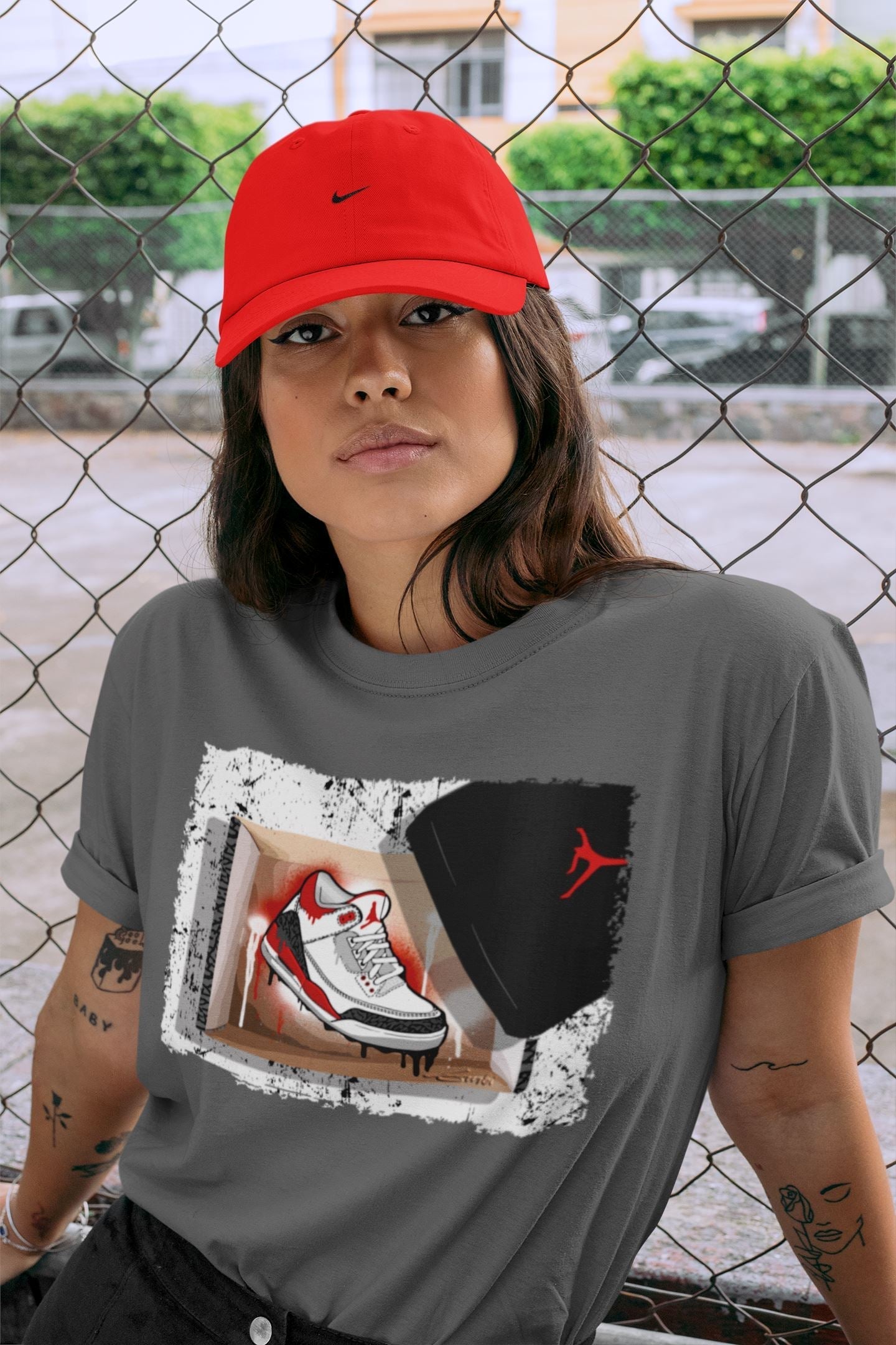 New Kicks Unisex Tops - Air Jordan 3 Fire Red