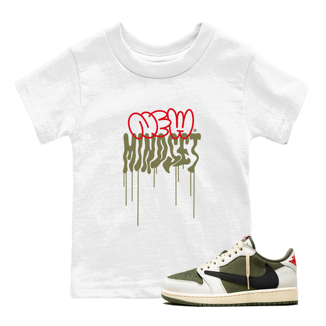 New Mindset snkmatch Tees Kids - Air Jordan 1 Travis Scott Medium Olive