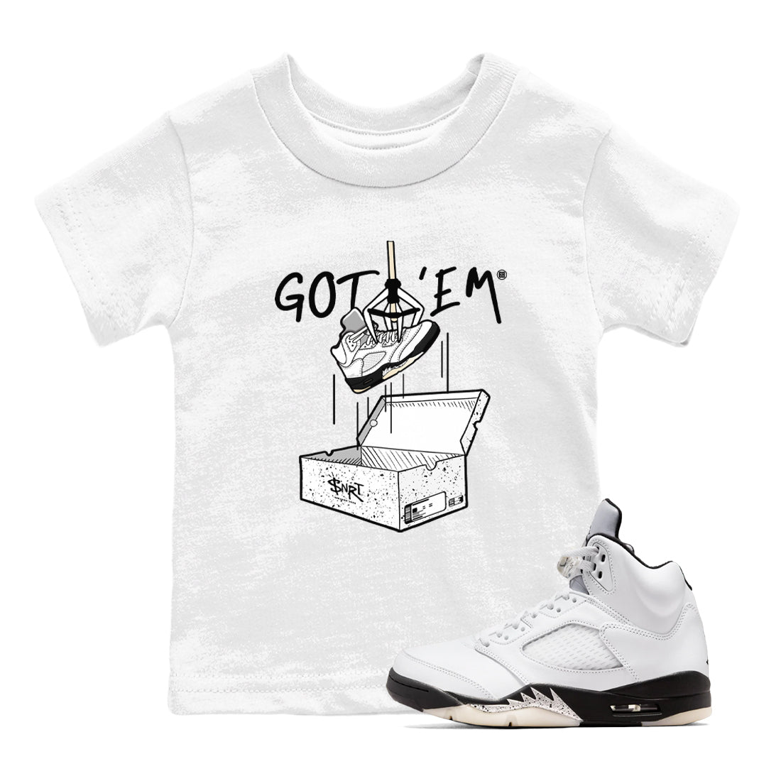 New Treasure Hunter snkmatch Tees Kids - Air Jordan 5 White Black