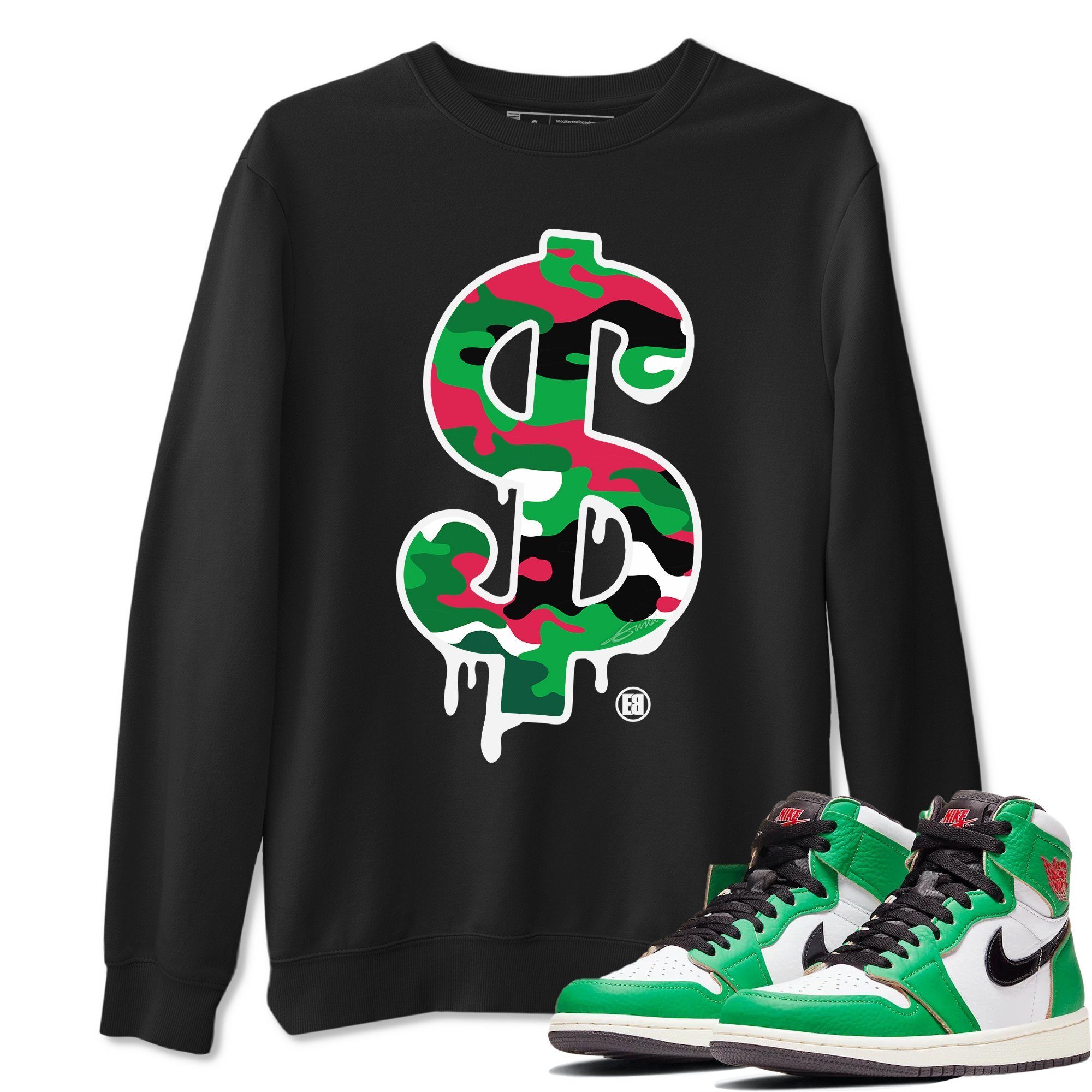 Dollar Camo Unisex Tops - Air Jordan 1 Lucky Green
