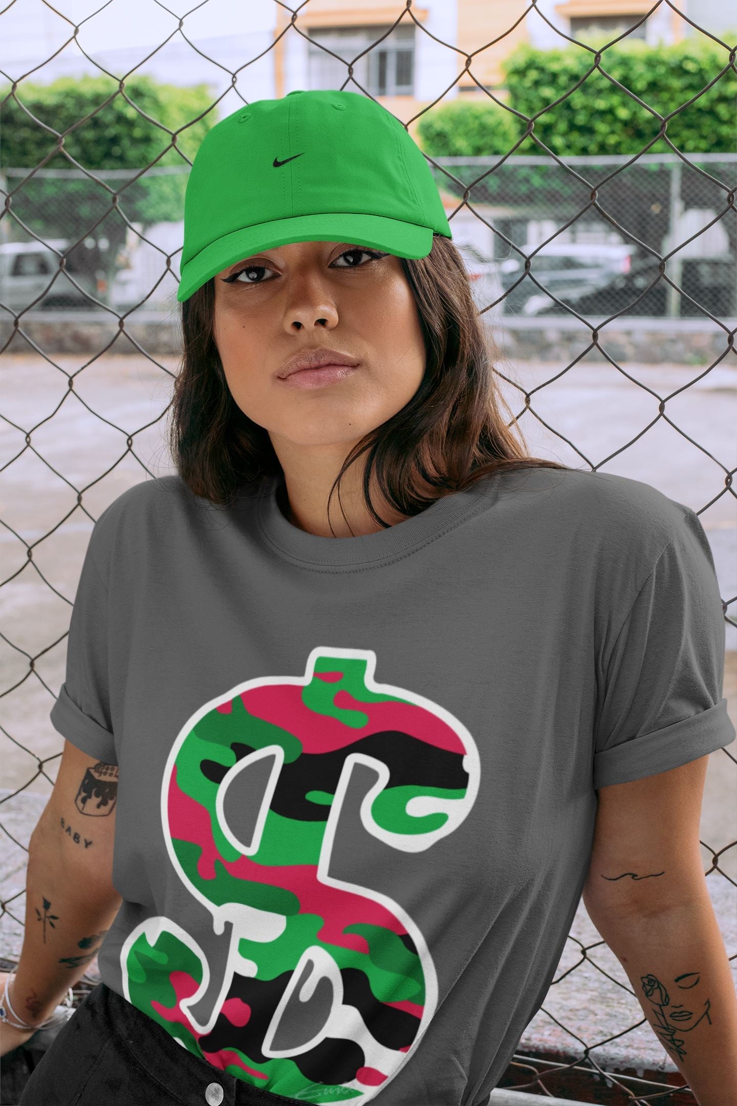 Dollar Camo Unisex Tops - Air Jordan 1 Lucky Green