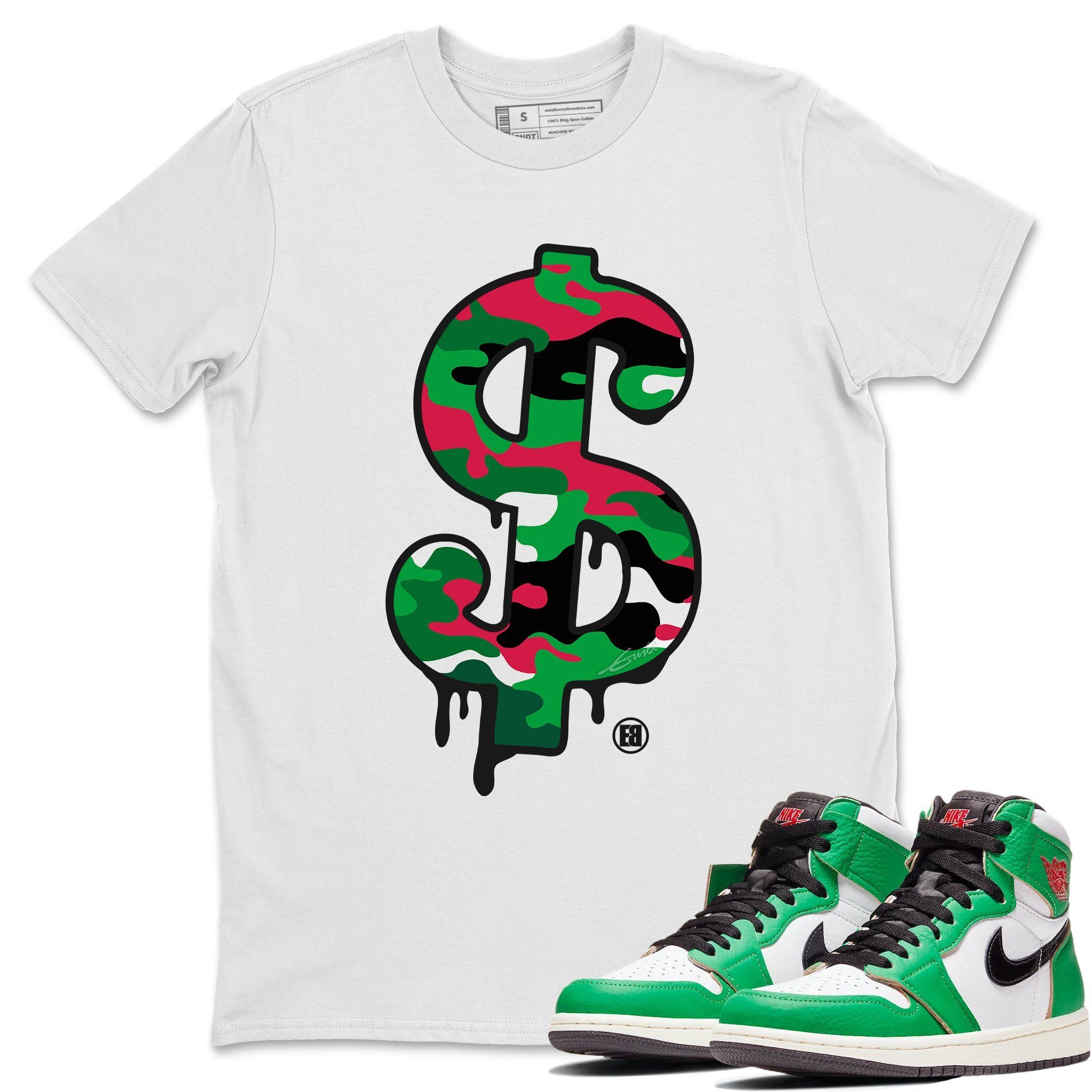 Dollar Camo Unisex Tops - Air Jordan 1 Lucky Green