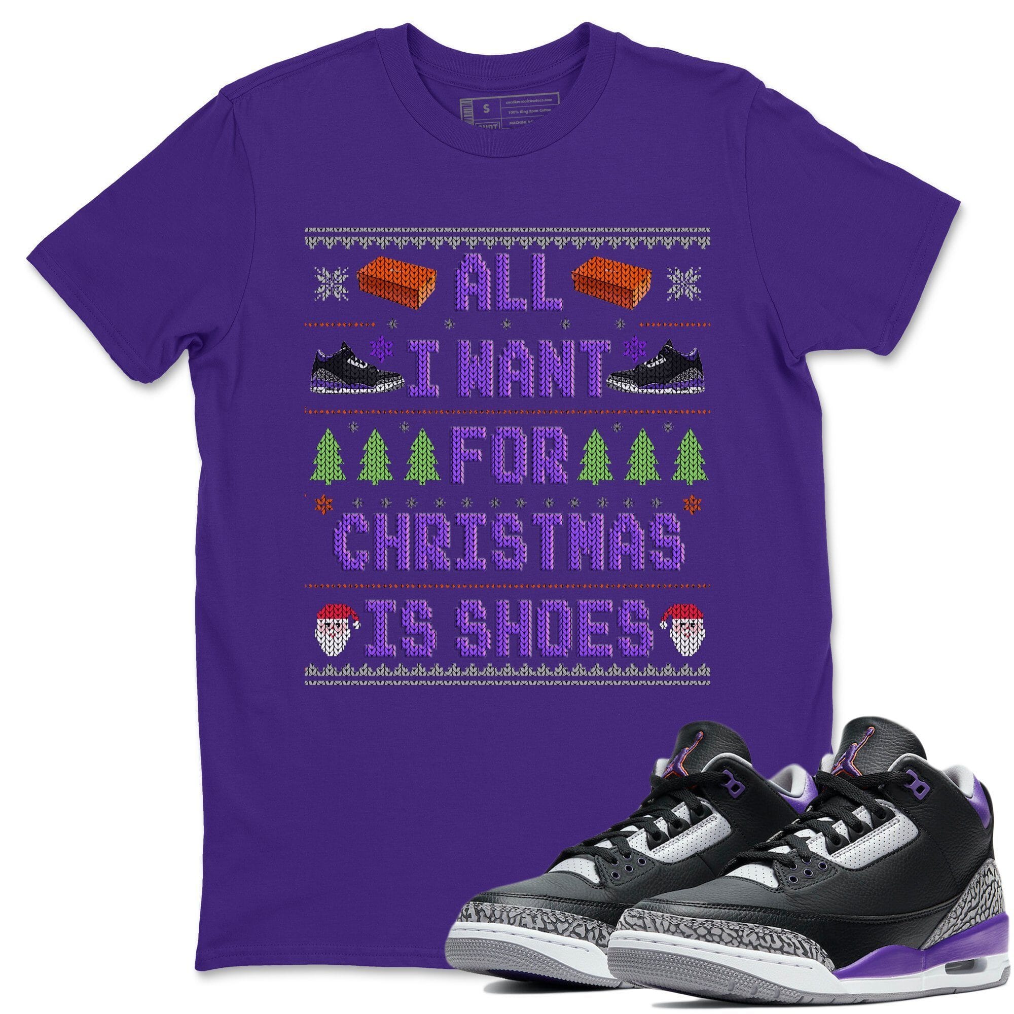 All I Want For Christmas Is Shoes Unisex Tops - Air Jordan 3 Court Purple