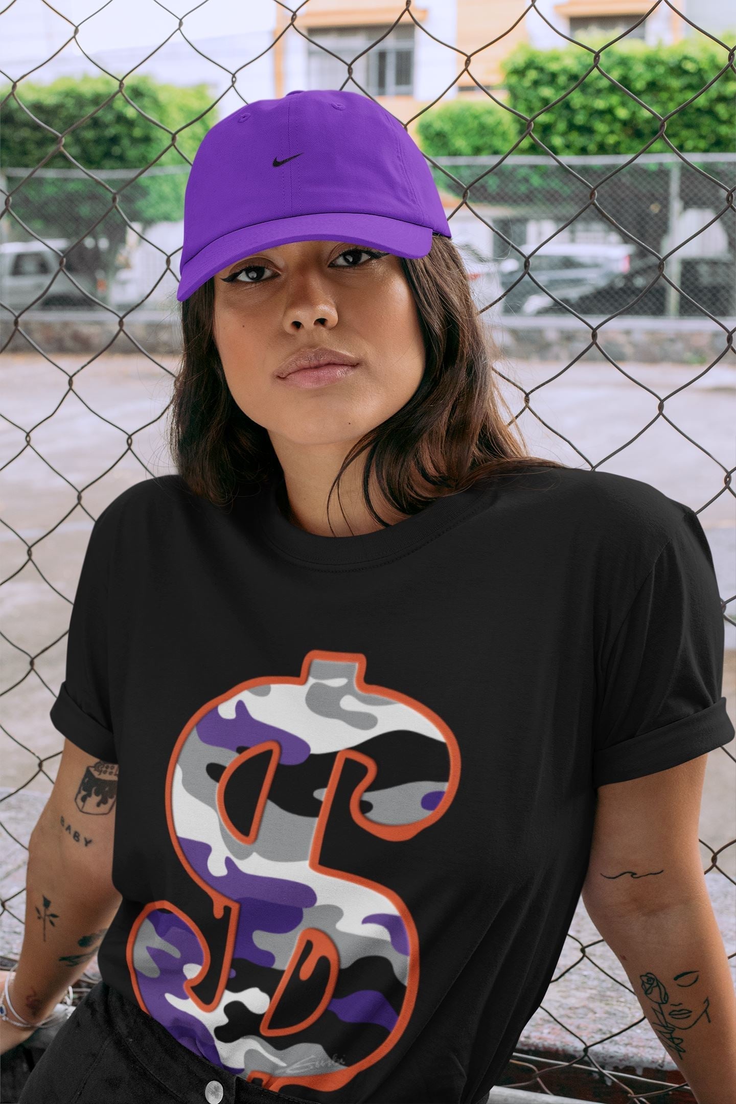 Dollar Camo Unisex Tops - Air Jordan 3 Court Purple