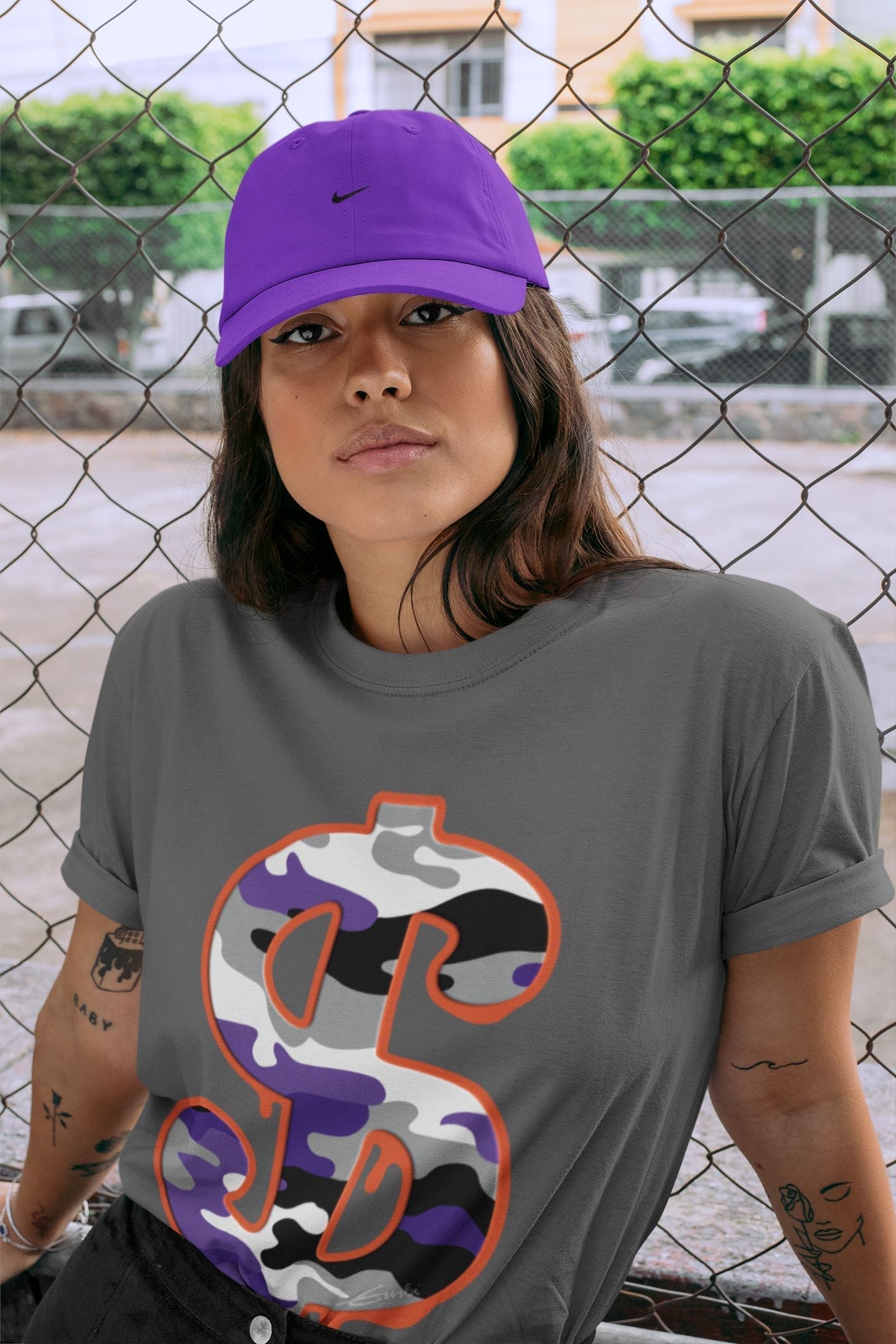 Dollar Camo Unisex Tops - Air Jordan 3 Court Purple