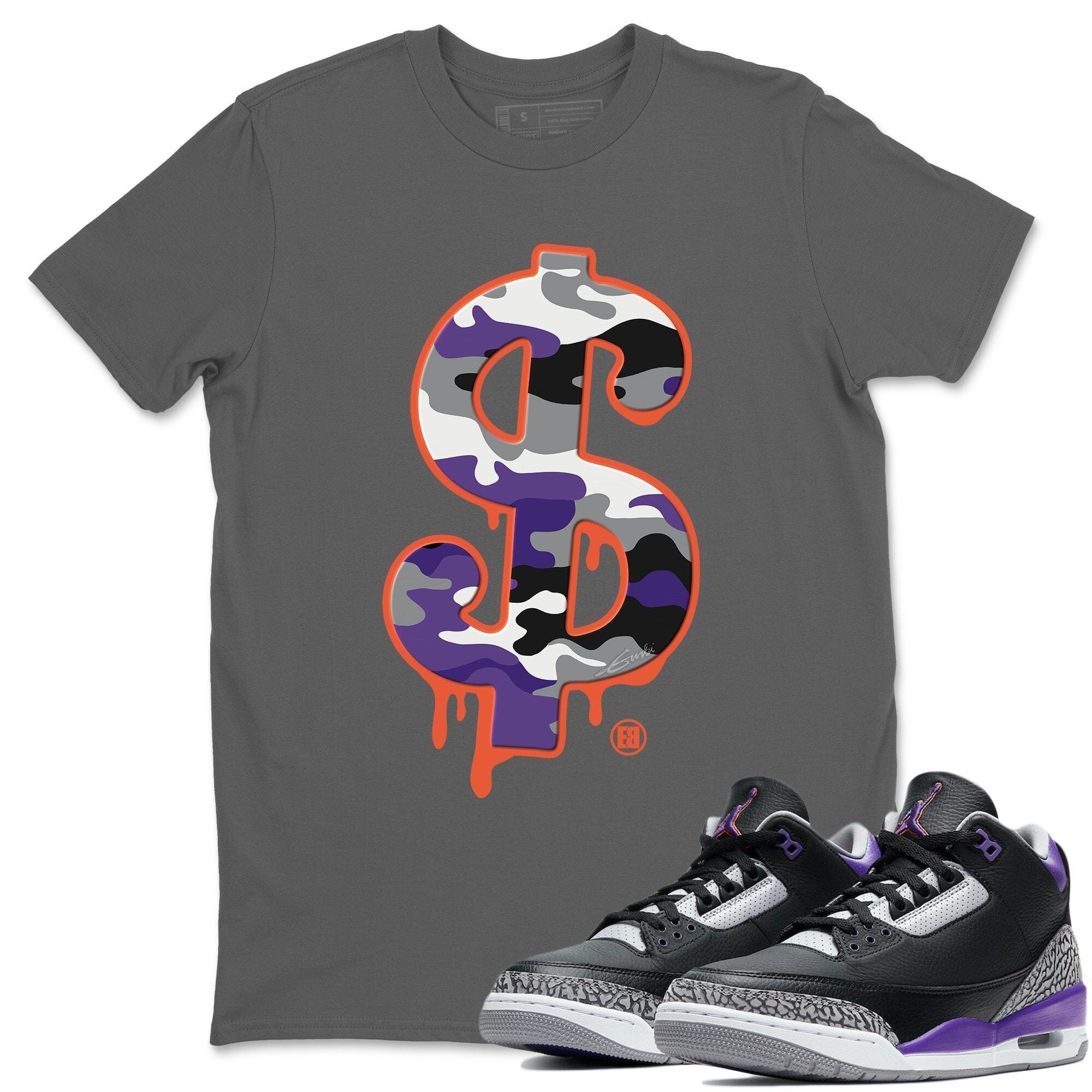Dollar Camo Unisex Tops - Air Jordan 3 Court Purple