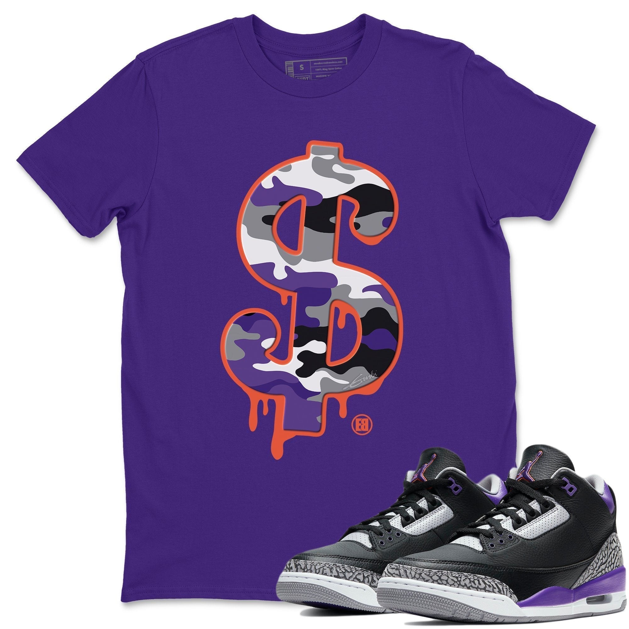 Dollar Camo Unisex Tops - Air Jordan 3 Court Purple