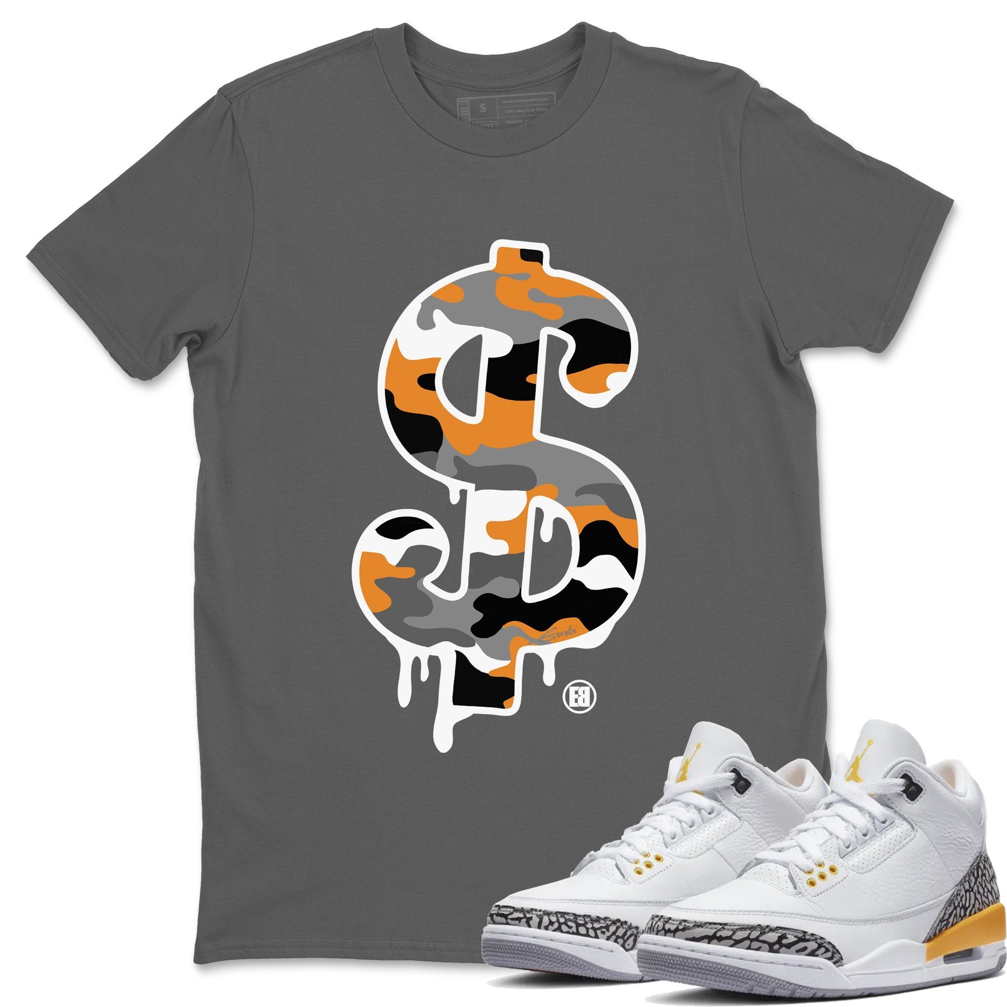 Dollar Camo Unisex Tops - Air Jordan 3 Laser Orange
