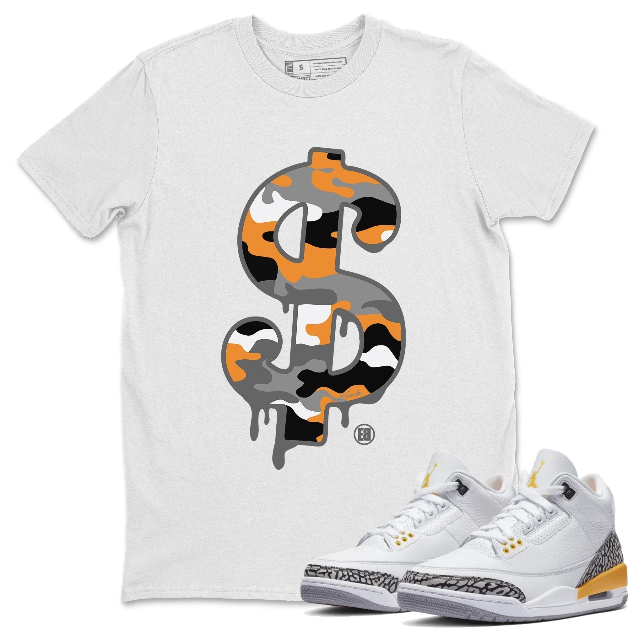 Dollar Camo Unisex Tops - Air Jordan 3 Laser Orange