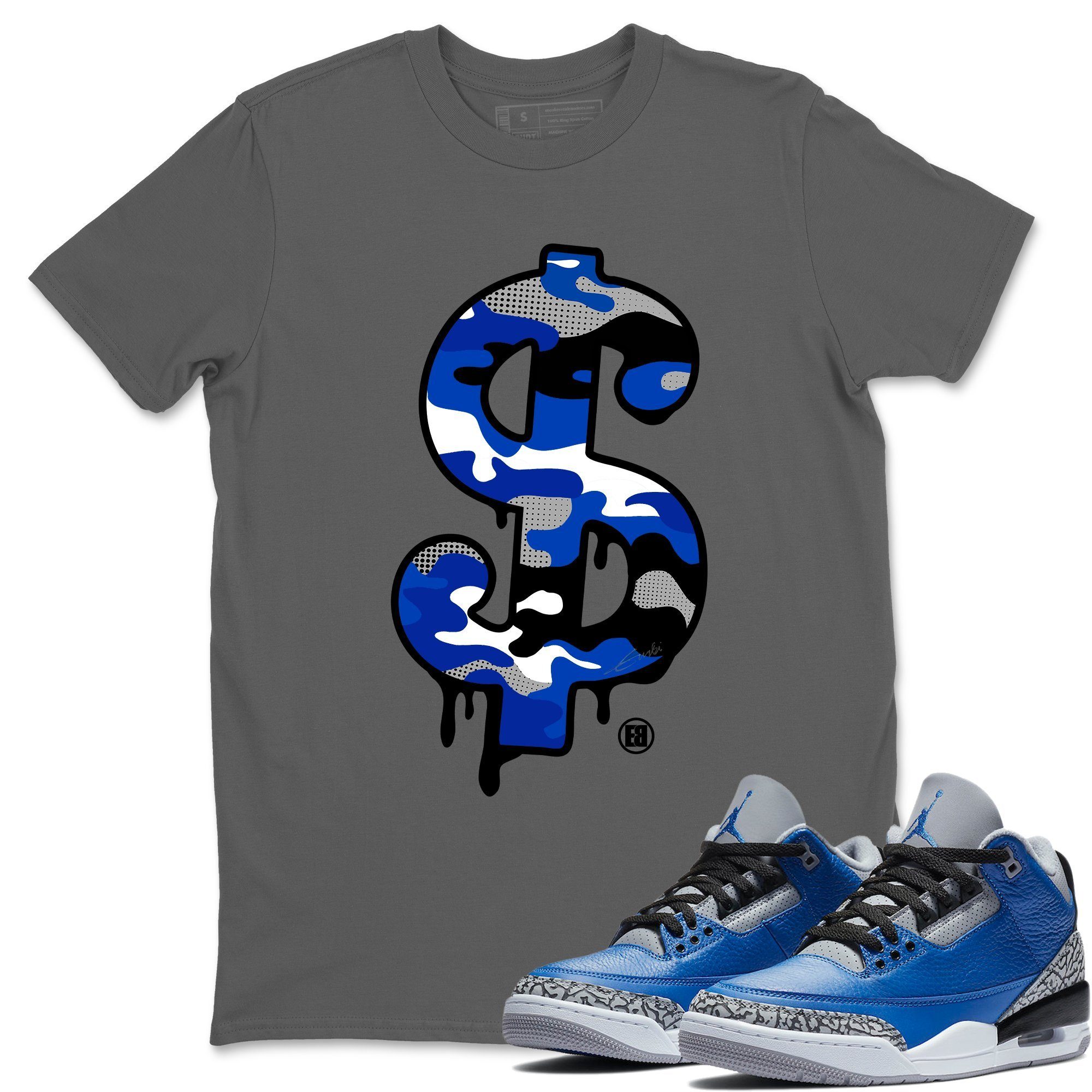 Dollar Camo Unisex Tops - Air Jordan 3 Varsity Royal