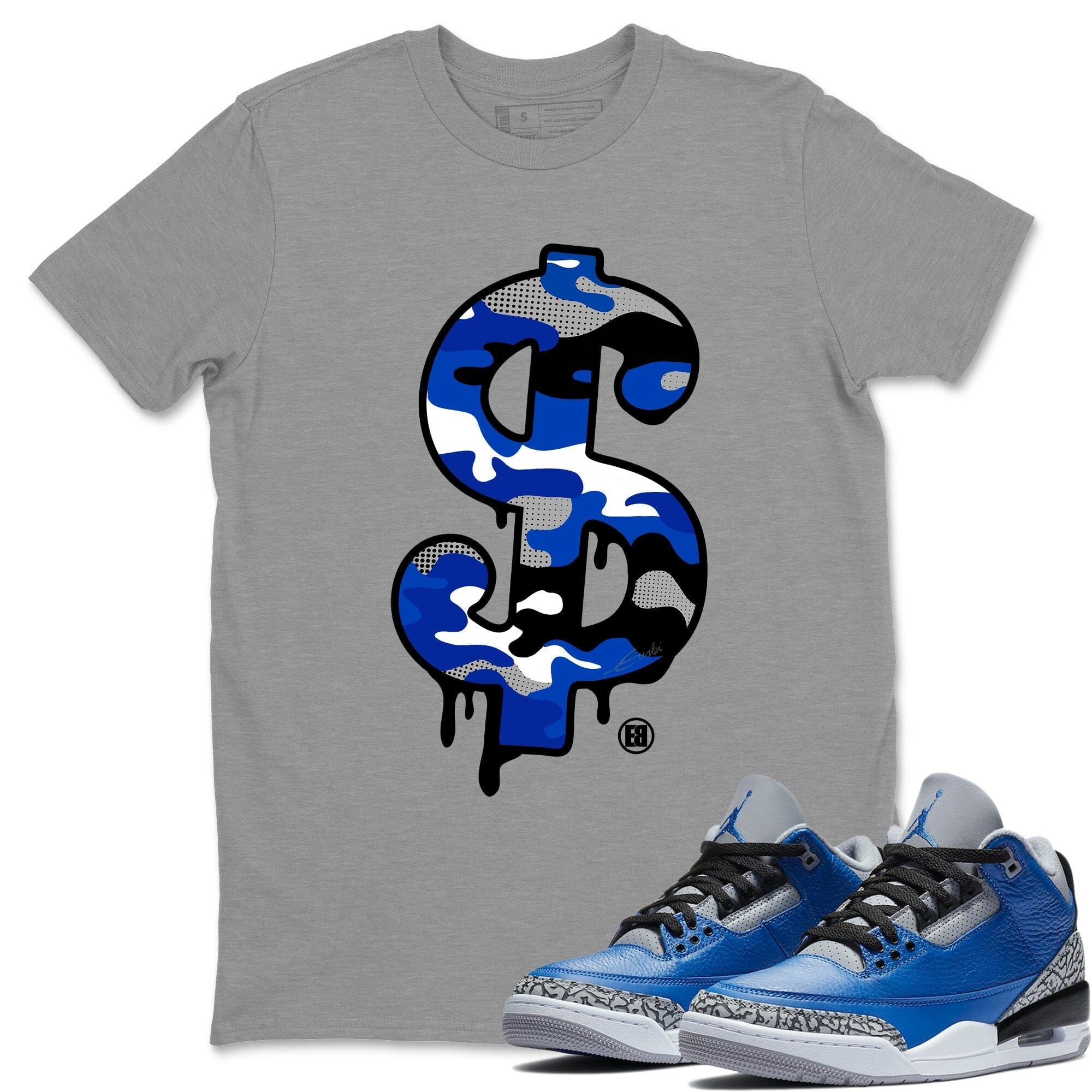 Dollar Camo Unisex Tops - Air Jordan 3 Varsity Royal