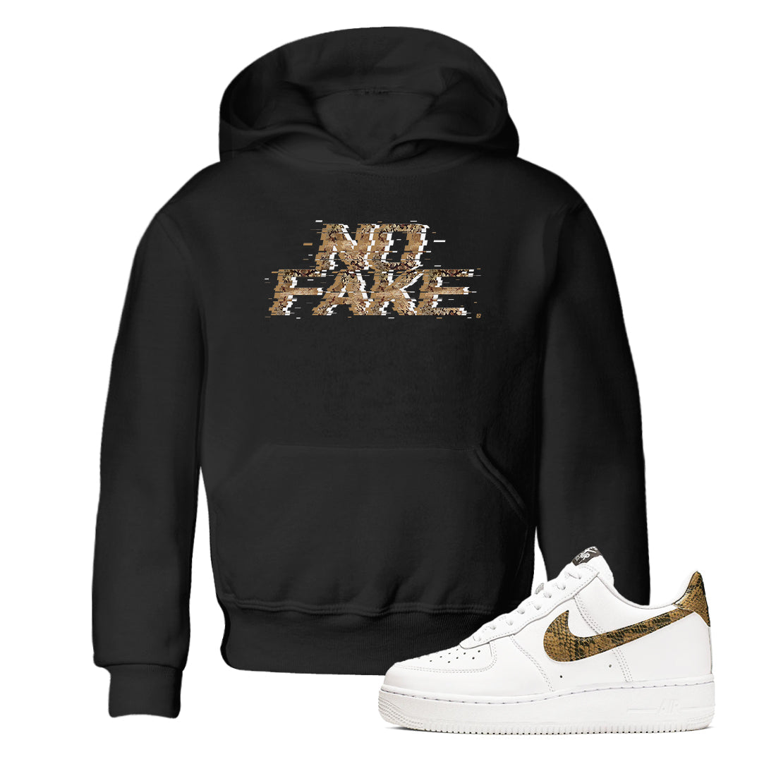 No Fake Glitch snkmatch Tees Kids - Air Force 1 Ivory Snake