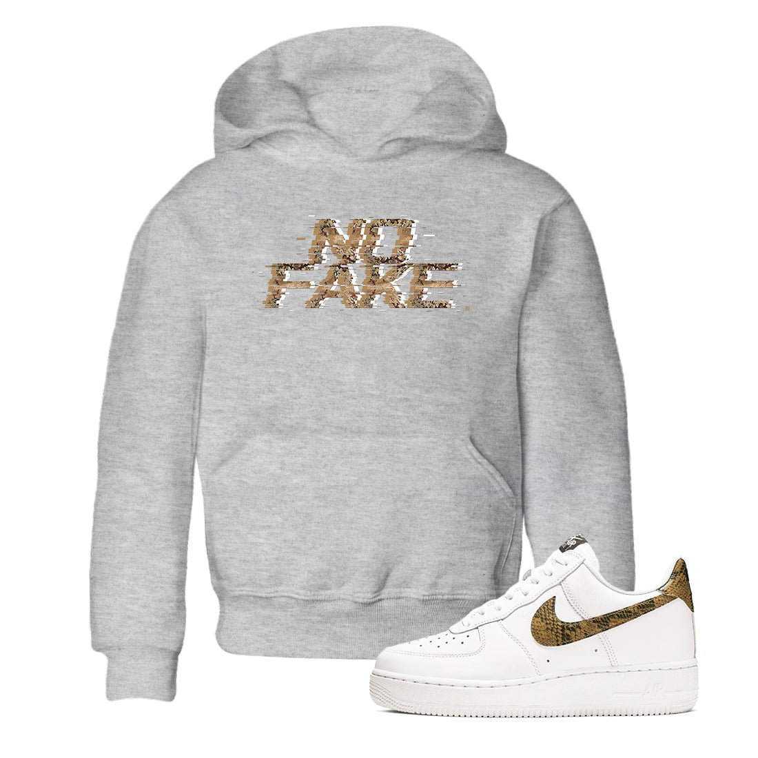 No Fake Glitch snkmatch Tees Kids - Air Force 1 Ivory Snake