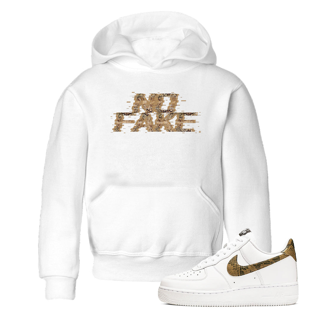 No Fake Glitch snkmatch Tees Kids - Air Force 1 Ivory Snake