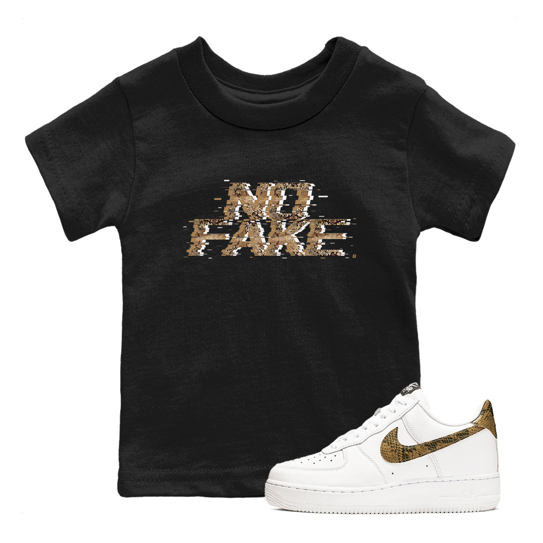 No Fake Glitch snkmatch Tees Kids - Air Force 1 Ivory Snake