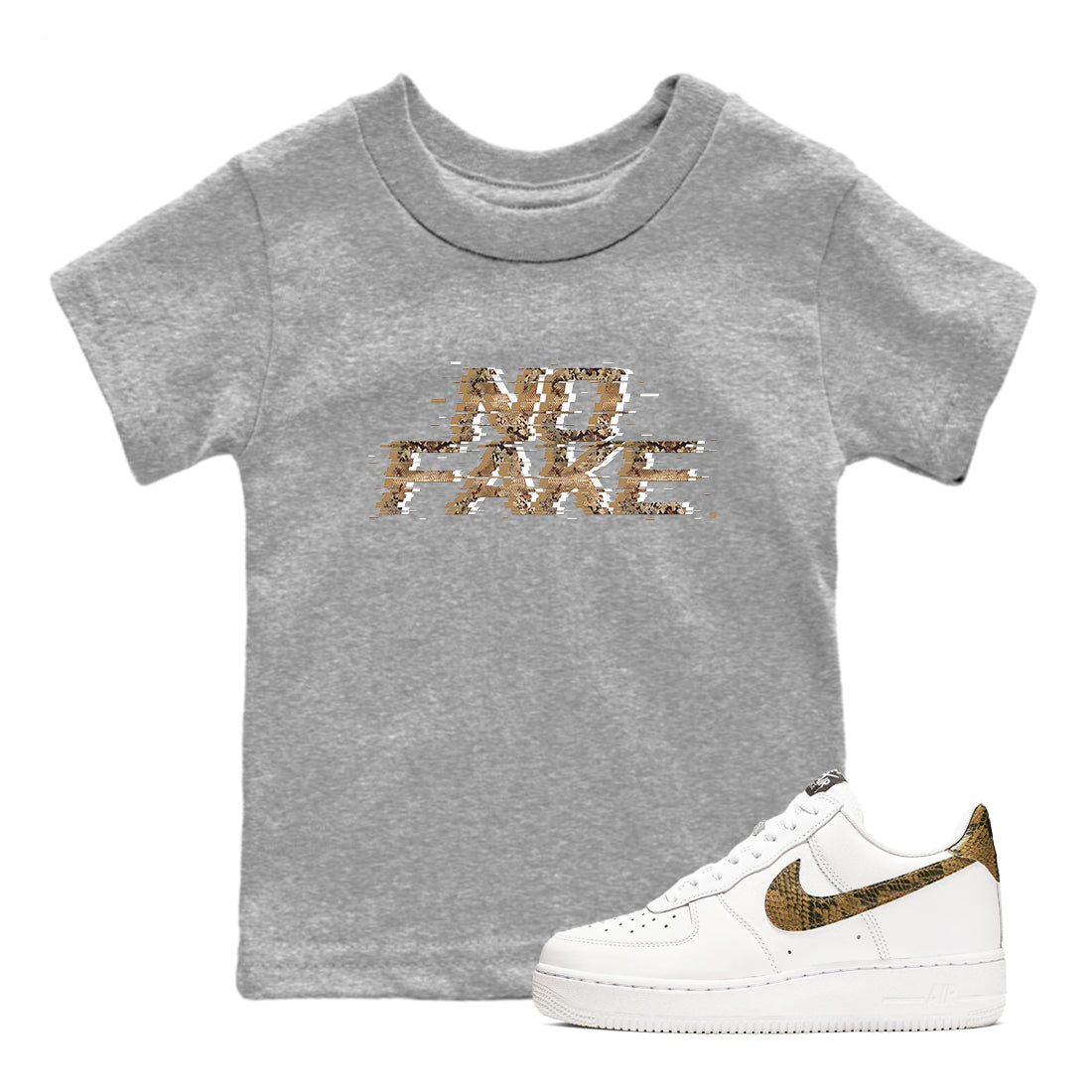 No Fake Glitch snkmatch Tees Kids - Air Force 1 Ivory Snake