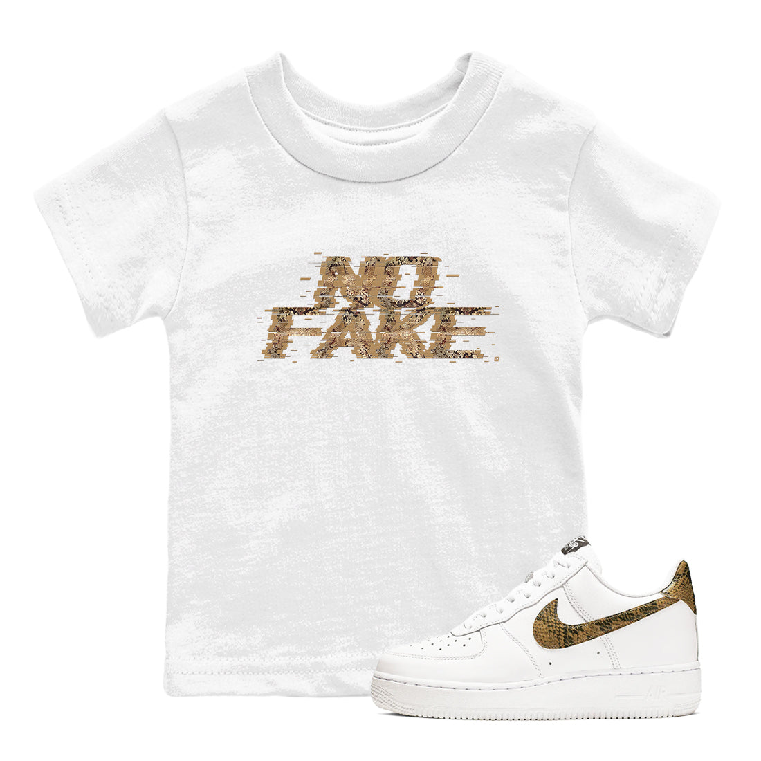 No Fake Glitch snkmatch Tees Kids - Air Force 1 Ivory Snake