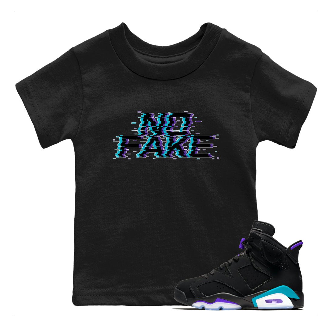No Fake Glitch snkmatch Tee Kids - Air Jordan 6 Aqua