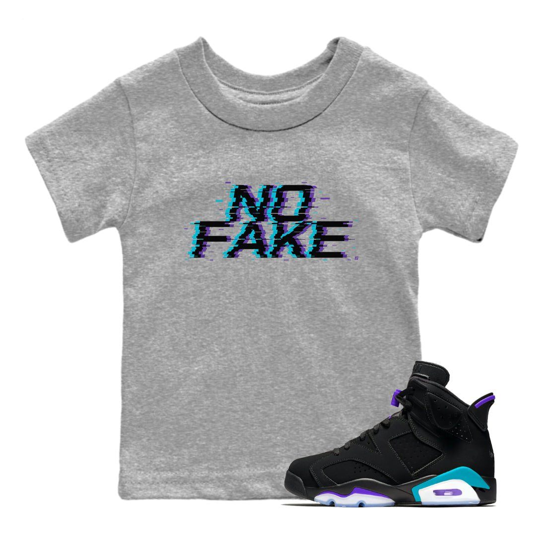 No Fake Glitch snkmatch Tee Kids - Air Jordan 6 Aqua