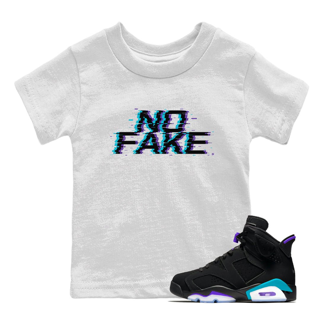 No Fake Glitch snkmatch Tee Kids - Air Jordan 6 Aqua