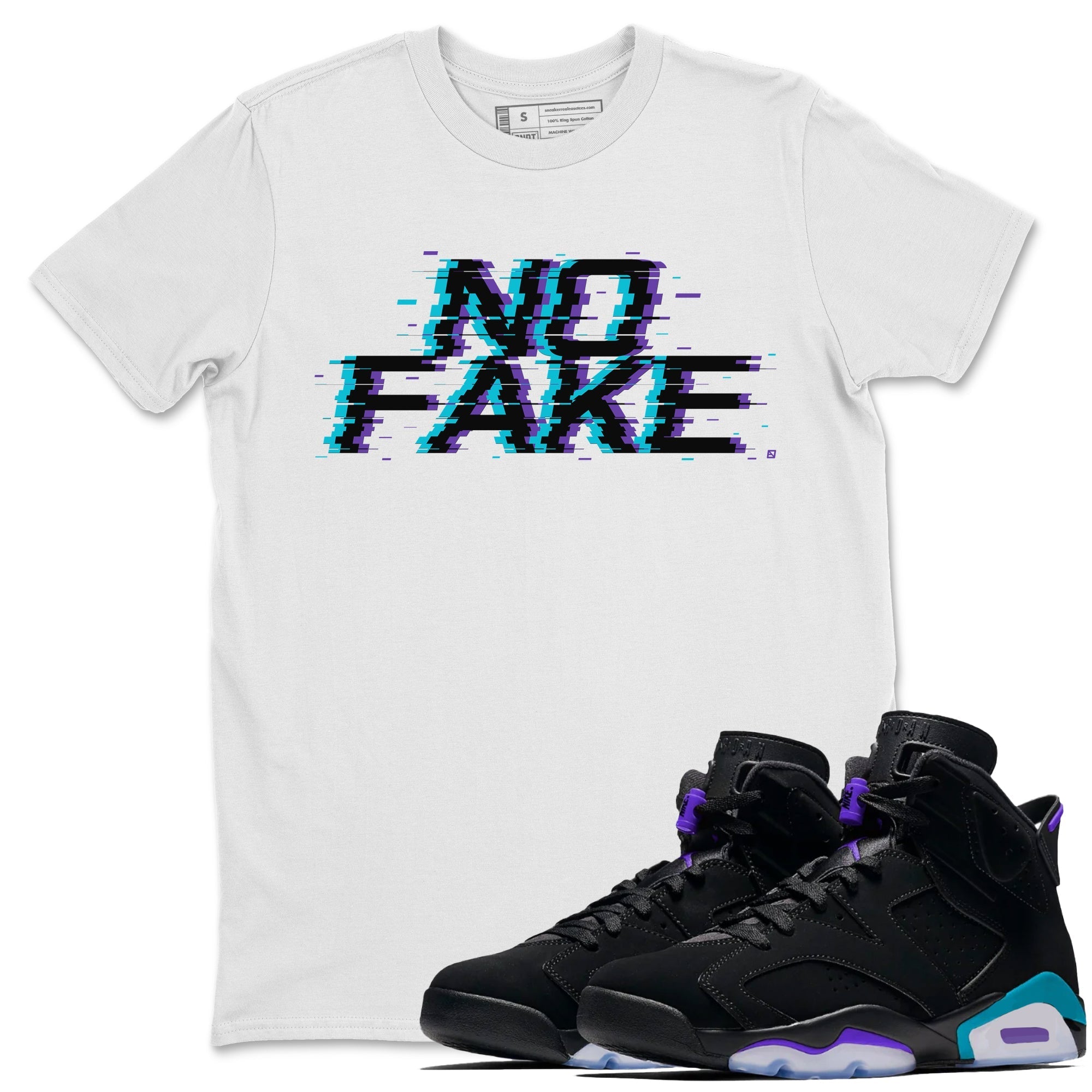 No Fake Glitch snkmatch Tee - Air Jordan 6 Aqua