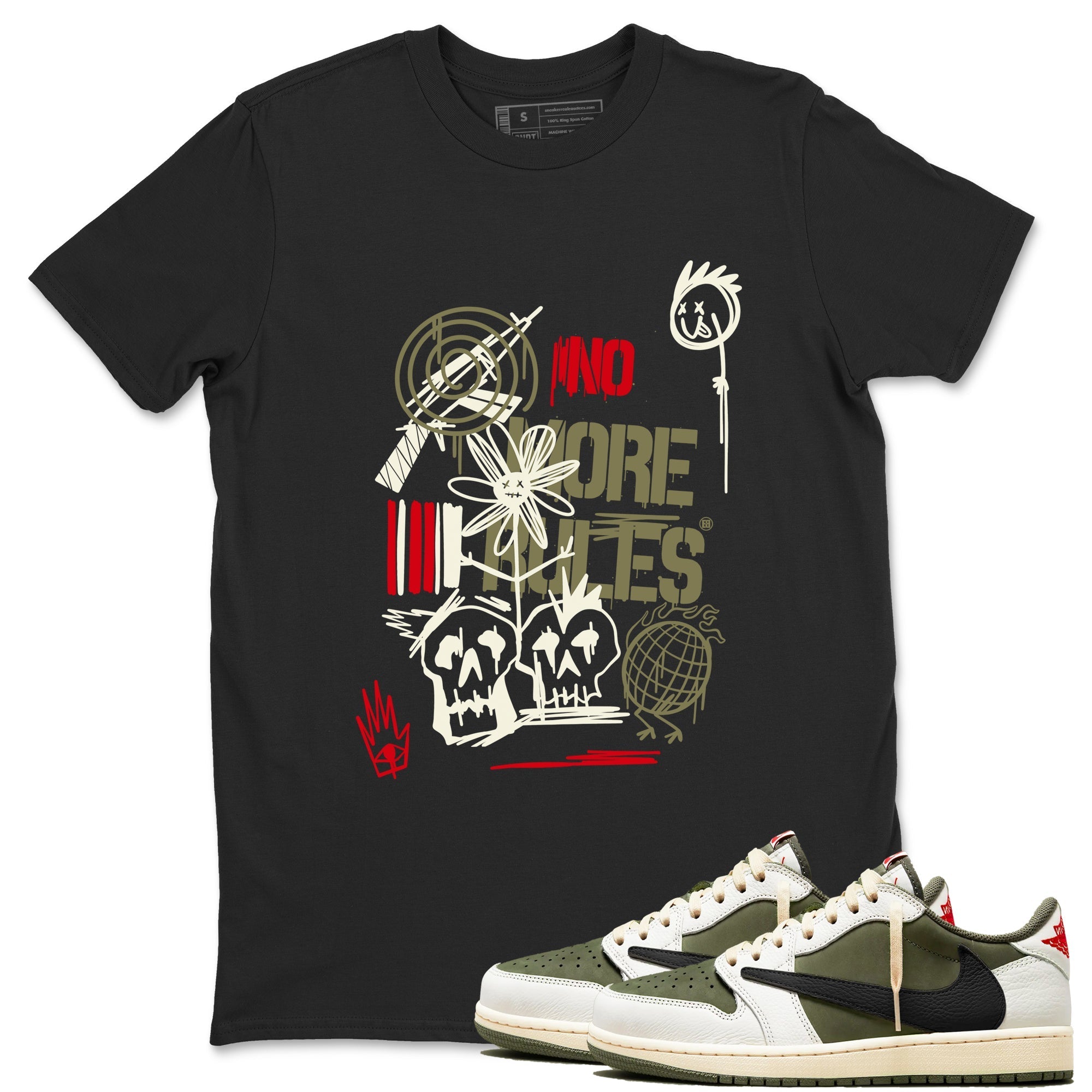 No More Rules snkmatch Tees - Air Jordan 1 Travis Scott Medium Olive