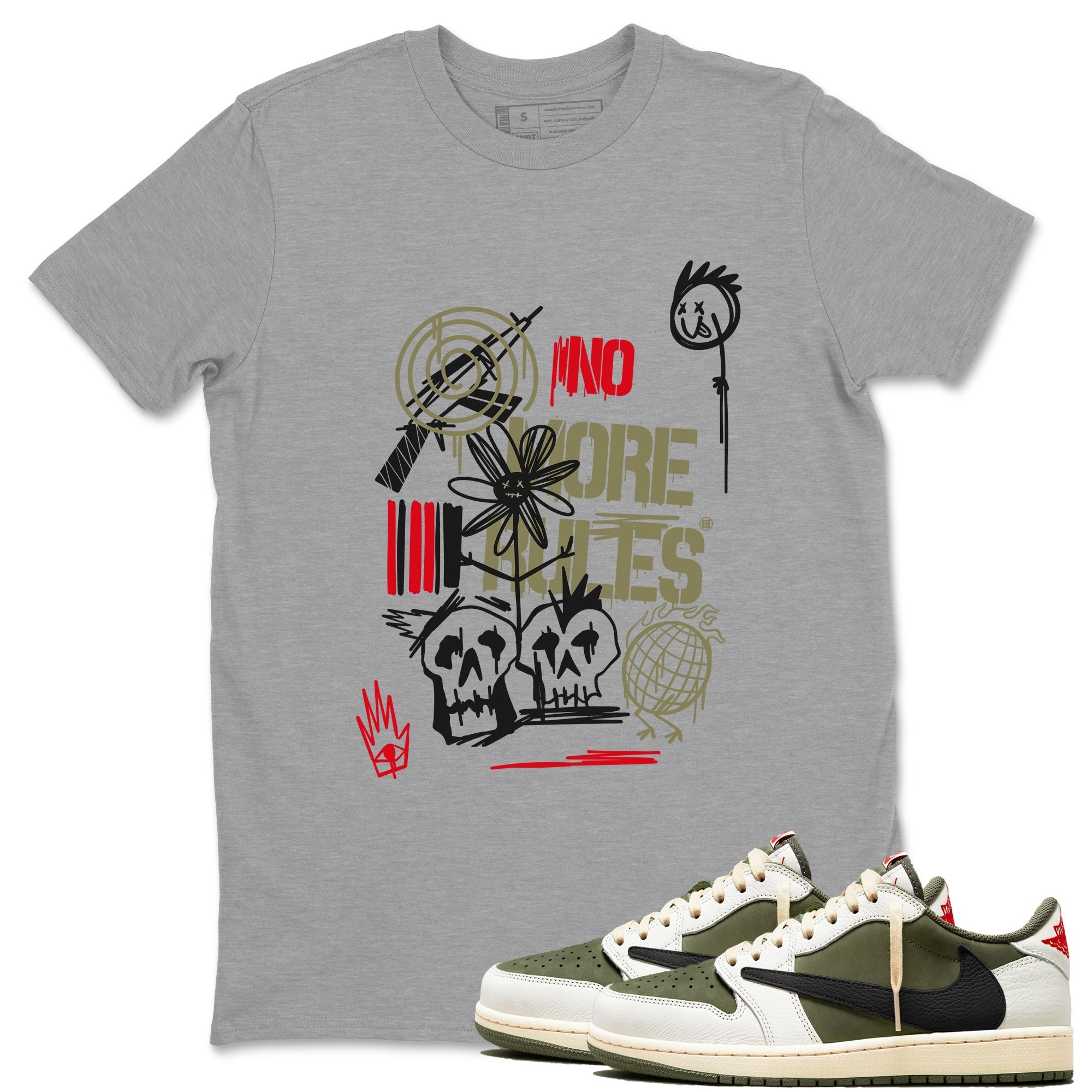 No More Rules snkmatch Tees - Air Jordan 1 Travis Scott Medium Olive