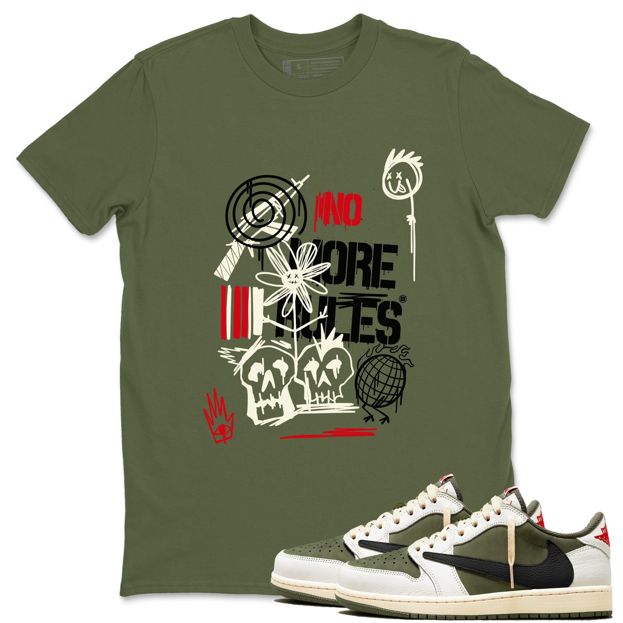 No More Rules snkmatch Tees - Air Jordan 1 Travis Scott Medium Olive