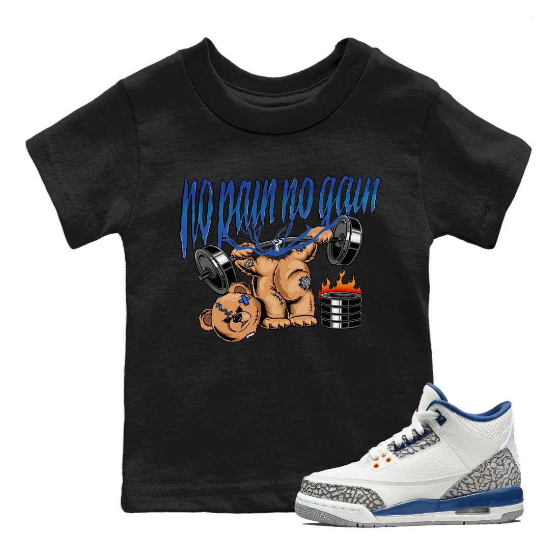 No Pain No Gain Kids Tops - Air Jordan 3 Wizards