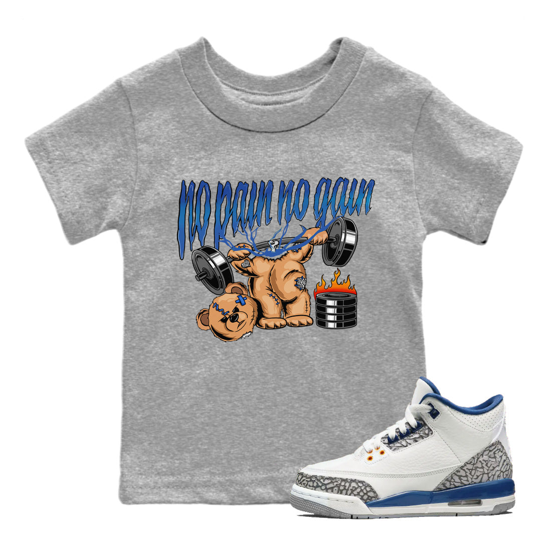No Pain No Gain Kids Tops - Air Jordan 3 Wizards