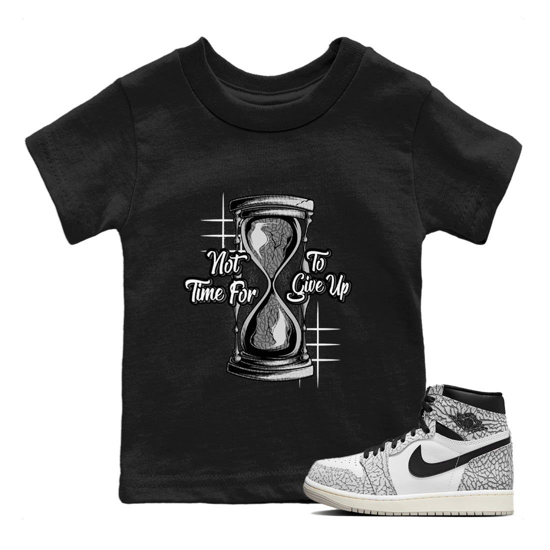 Not Time For To Give Up Kids Tops - Air Jordan 1 White Cement