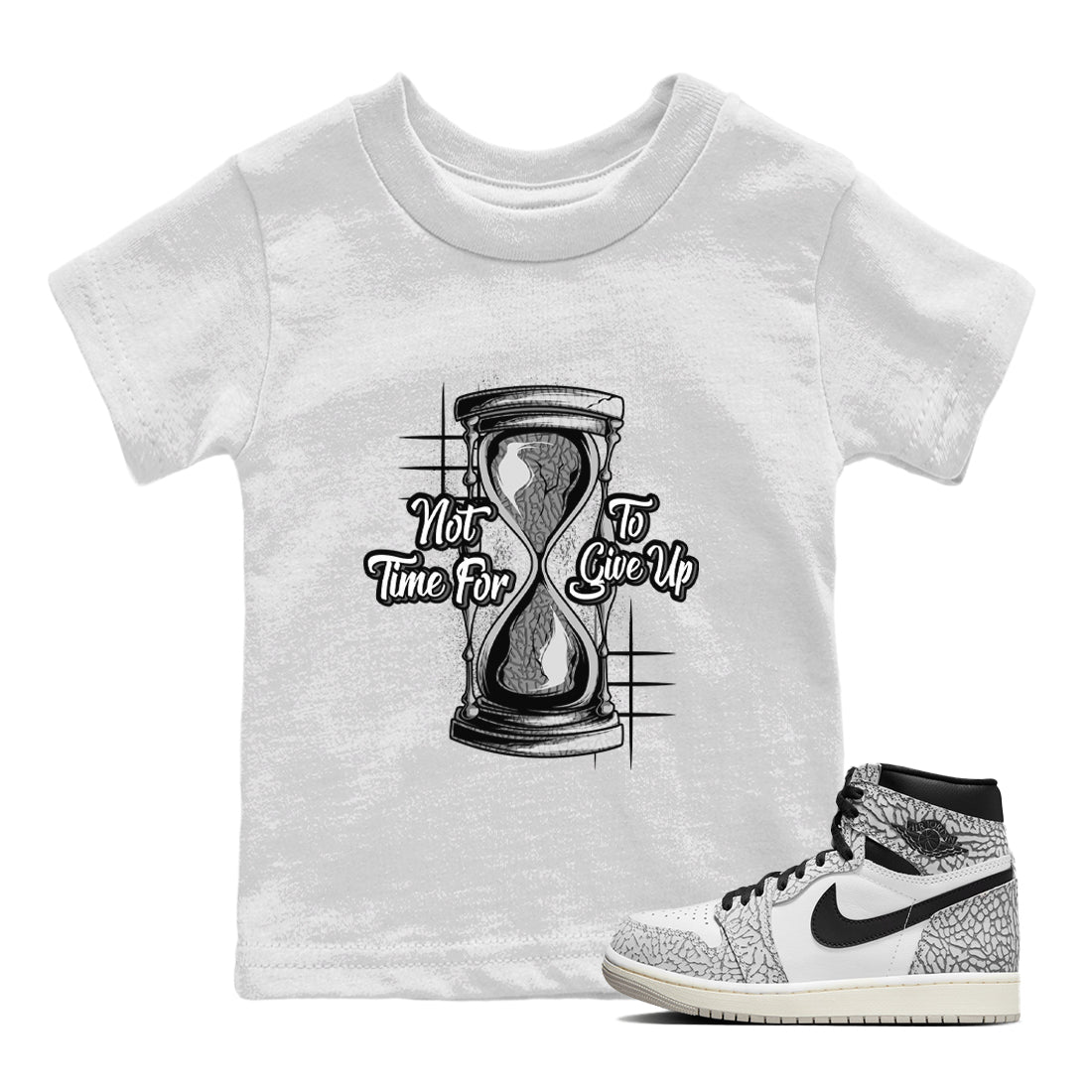 Not Time For To Give Up Kids Tops - Air Jordan 1 White Cement