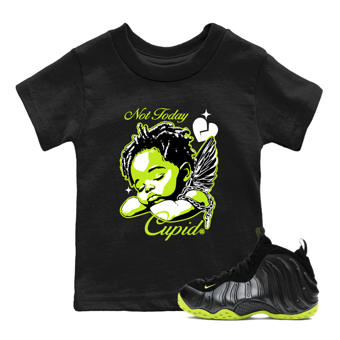 Not Today Cupid snkmatch Tees Kids - Air Foamposite One Black Volt