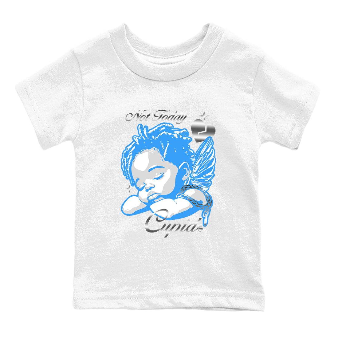 Not Today Cupid snkmatch Tees Kids - Air Jordan 12 White and University Blue