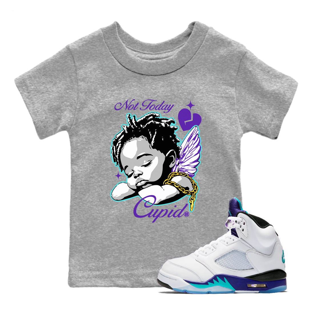 Not Today Cupid snkmatch Tees Kids - Air Jordan 5 Grape