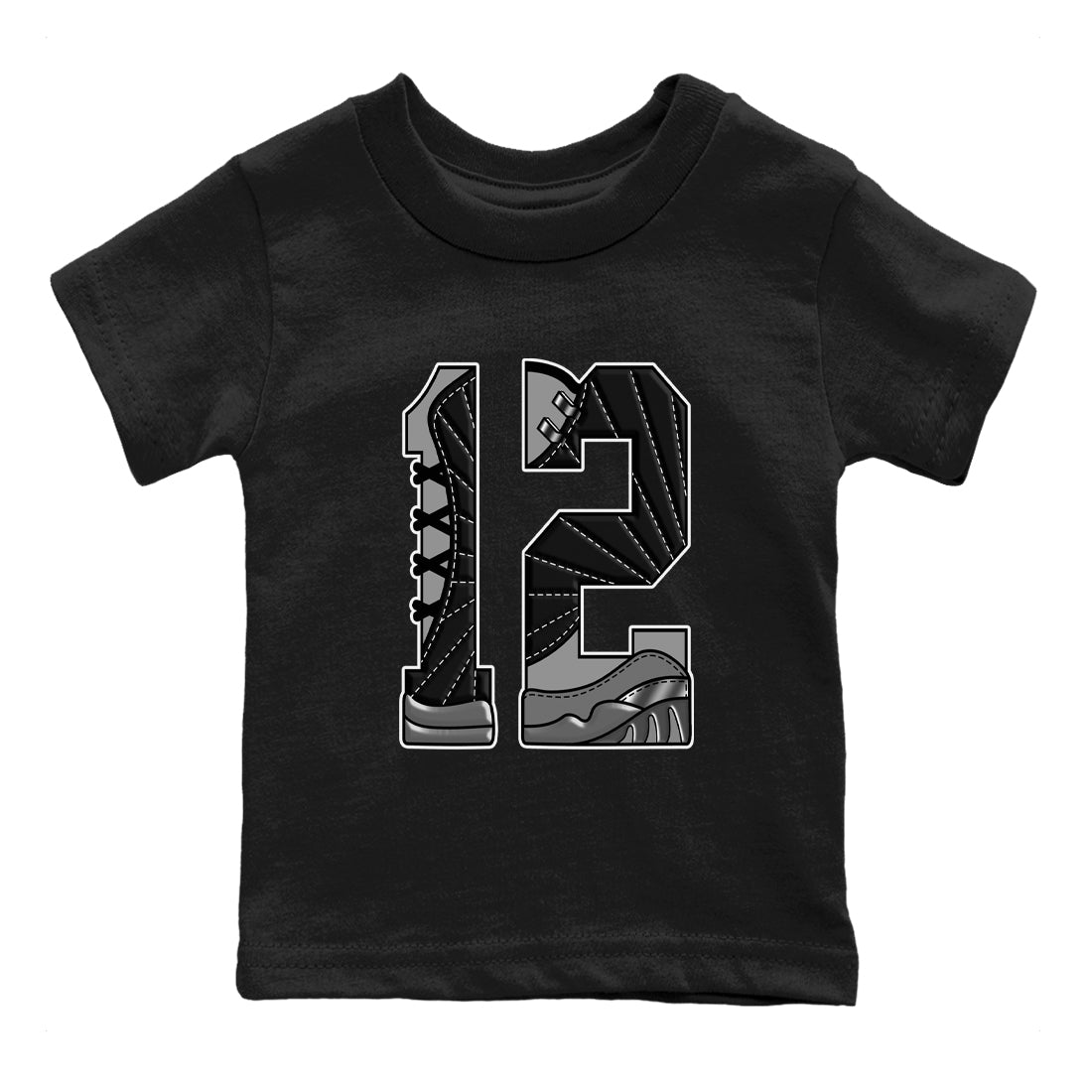 Number 12 snkmatch Tees Kids - Air Jordan 12 Black Wolf Grey
