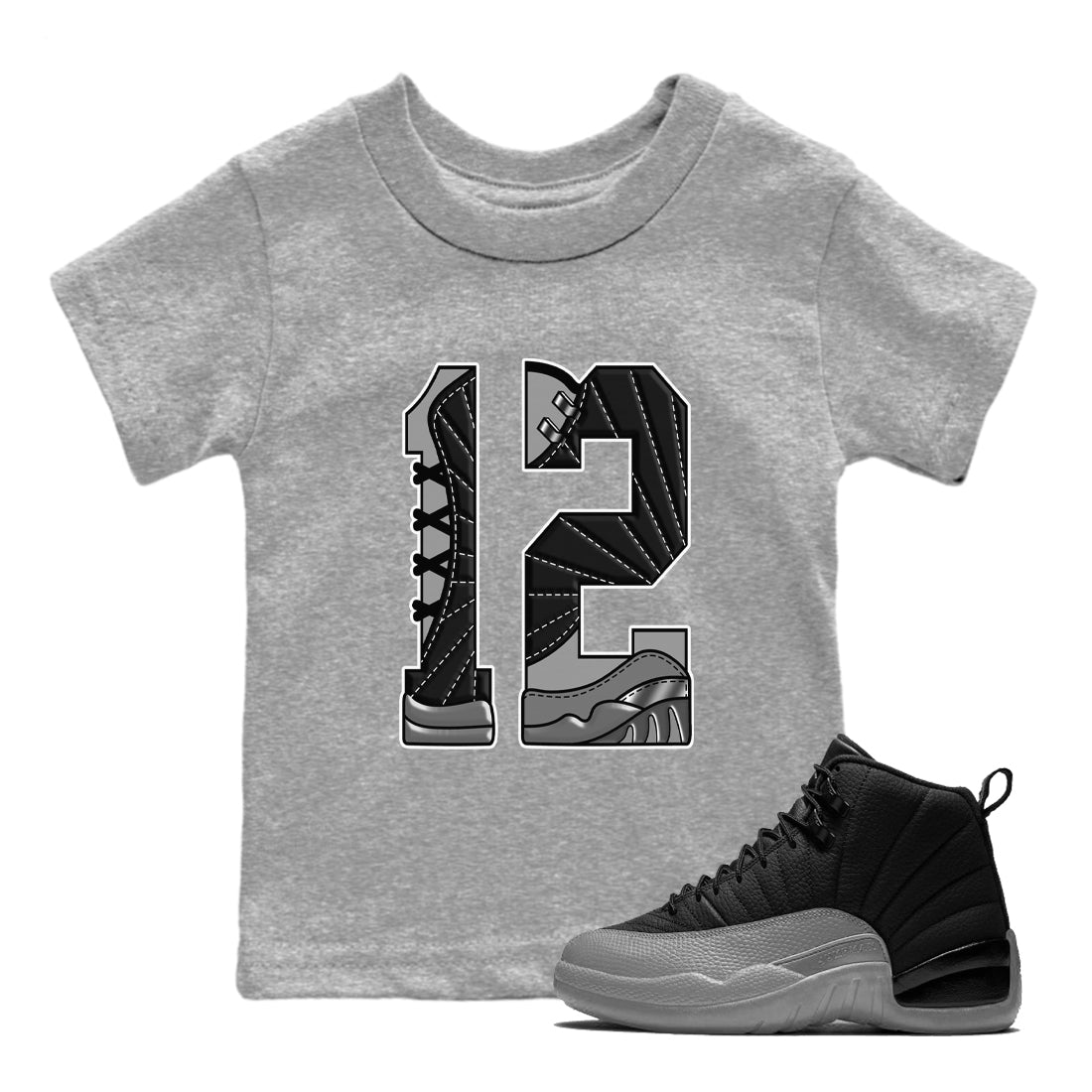 Number 12 snkmatch Tees Kids - Air Jordan 12 Black Wolf Grey