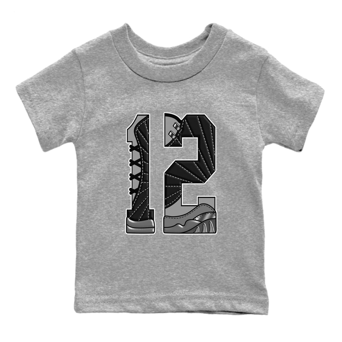Number 12 snkmatch Tees Kids - Air Jordan 12 Black Wolf Grey