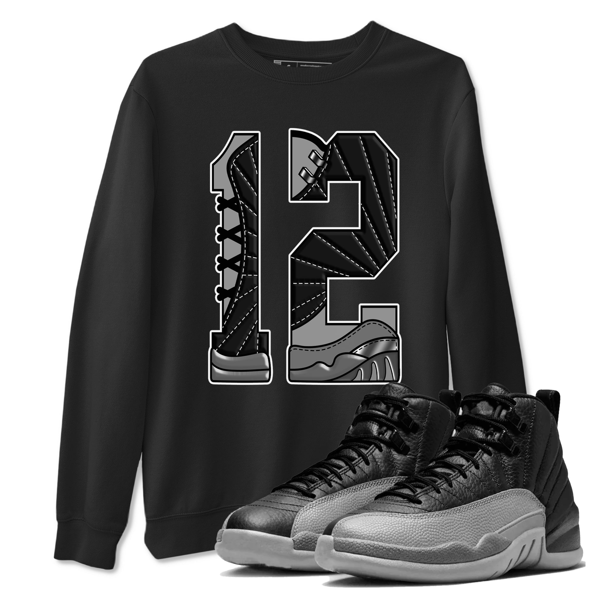 Number 12 snkmatch Tees - Air Jordan 12 Black Wolf Grey