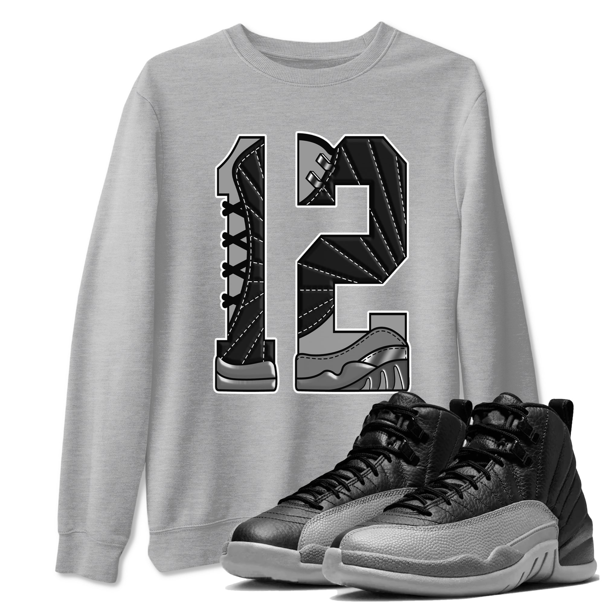 Number 12 snkmatch Tees - Air Jordan 12 Black Wolf Grey