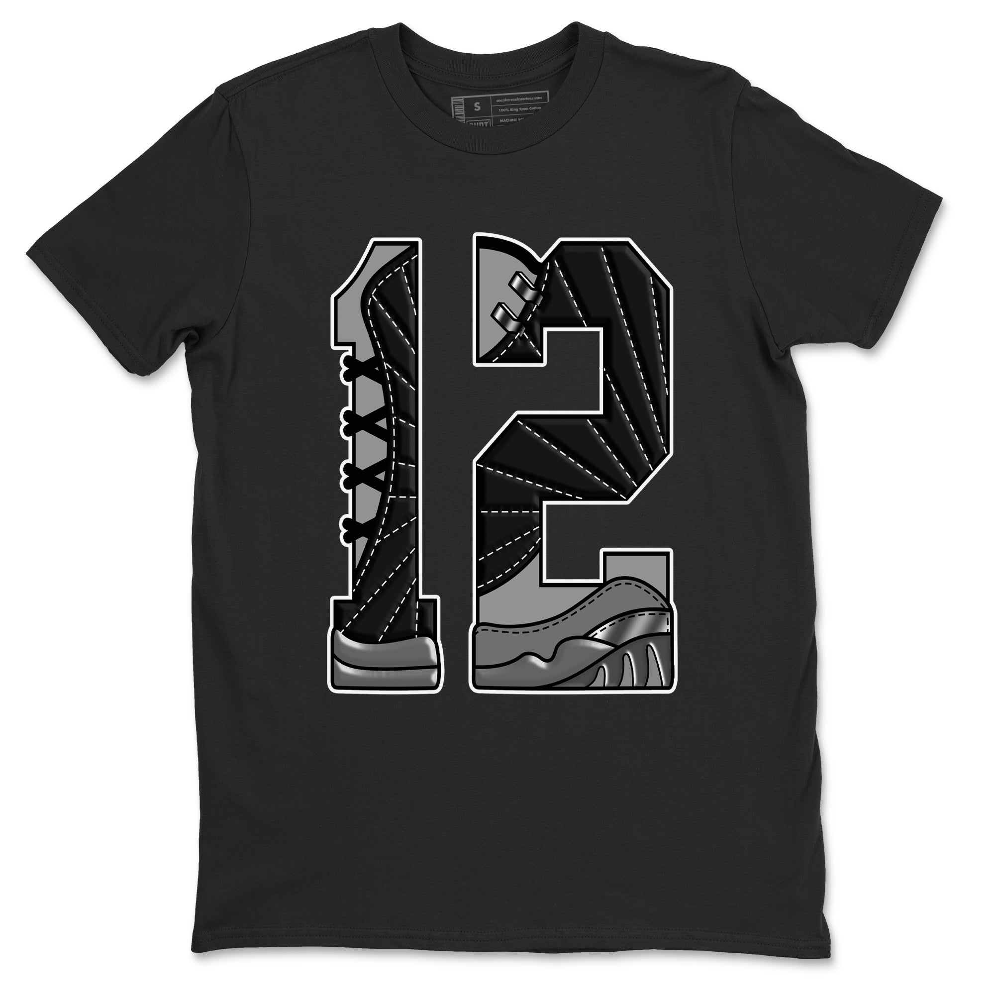 Number 12 snkmatch Tees - Air Jordan 12 Black Wolf Grey