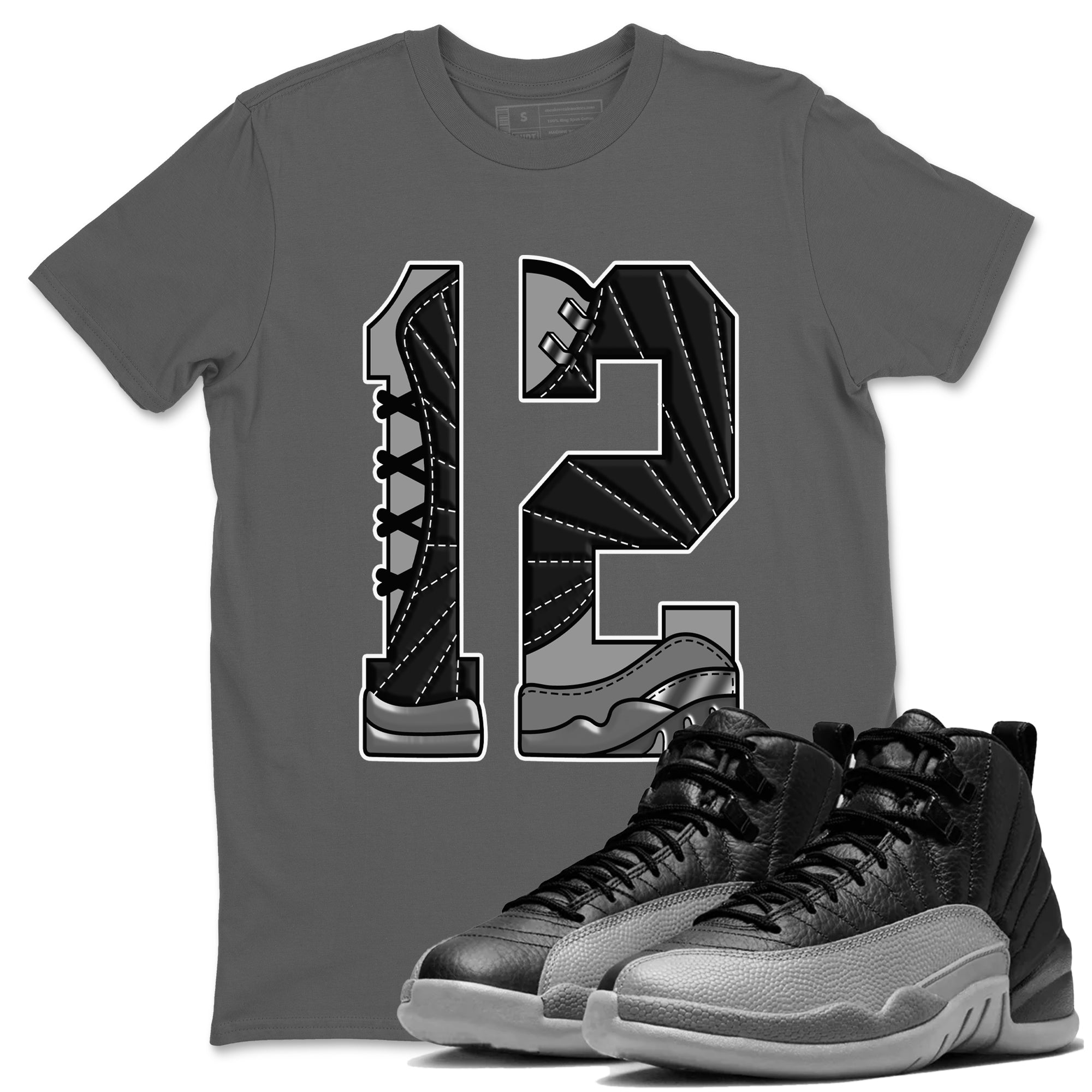Number 12 snkmatch Tees - Air Jordan 12 Black Wolf Grey