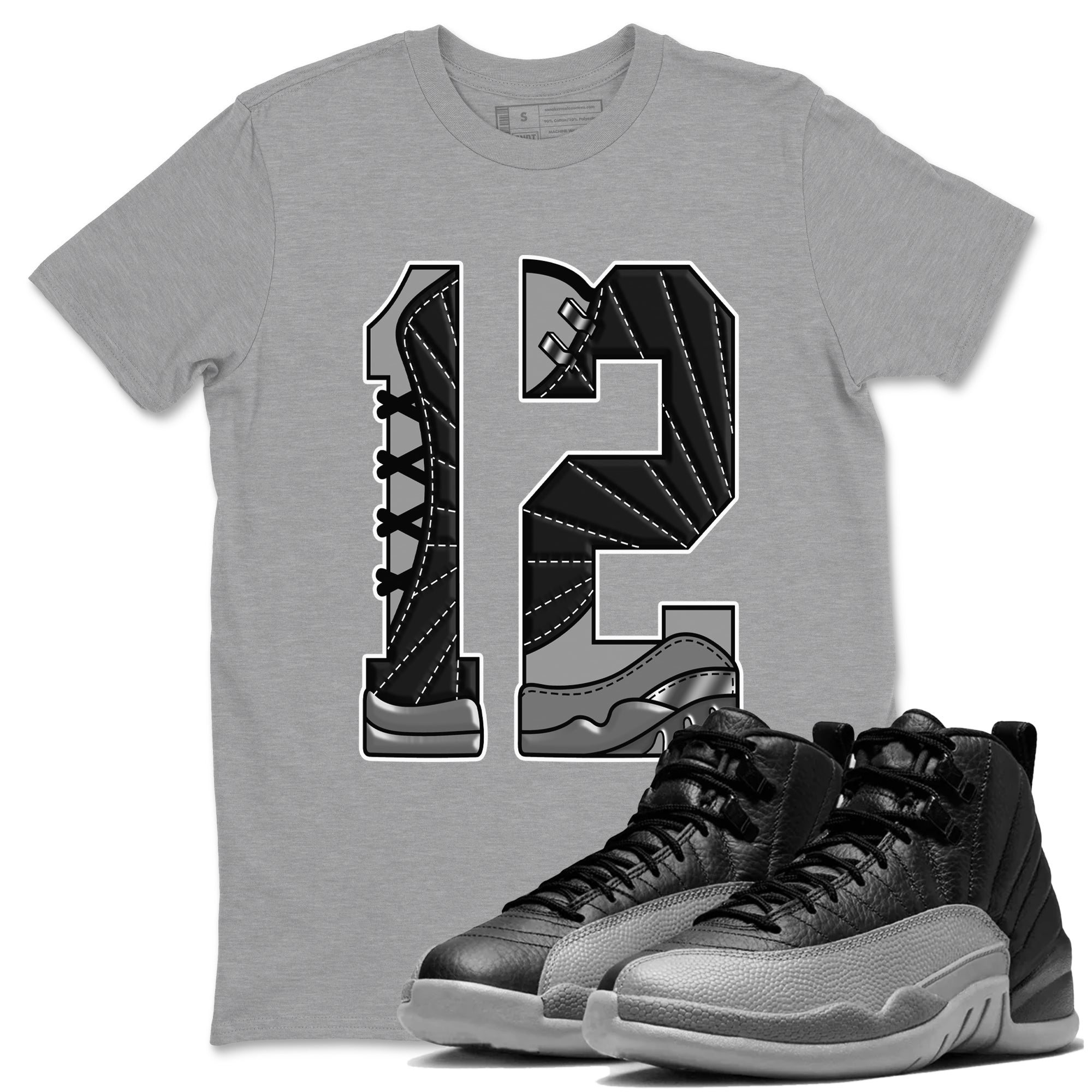 Number 12 snkmatch Tees - Air Jordan 12 Black Wolf Grey