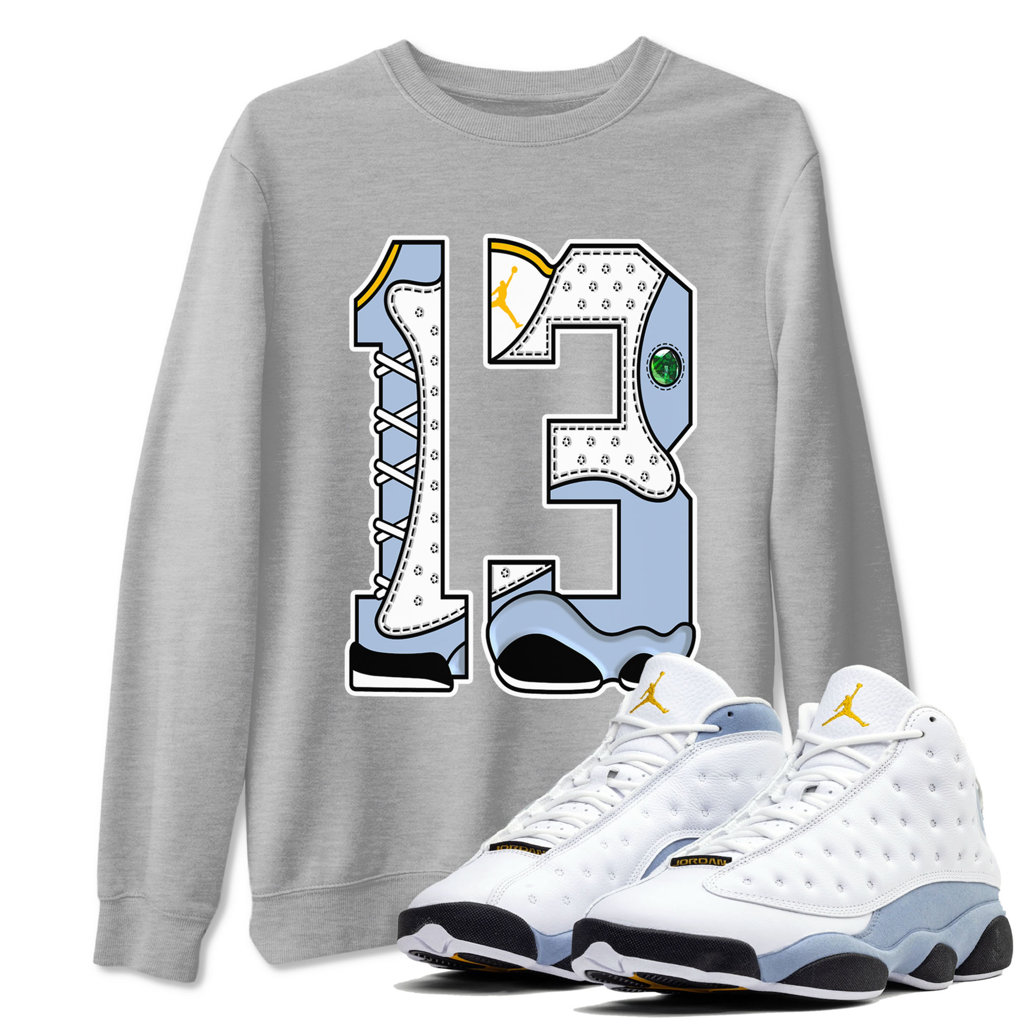 Number 13 snkmatch Tees - Air Jordan 13 Blue Grey