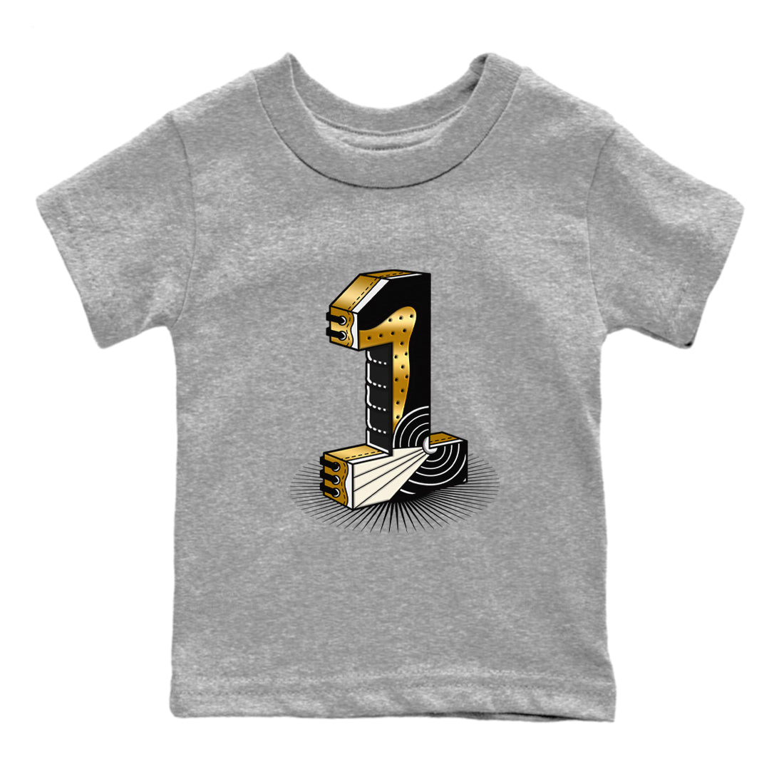 Number Statue snkmatch Tees Kids - Air Jordan 1 Black Metallic Gold