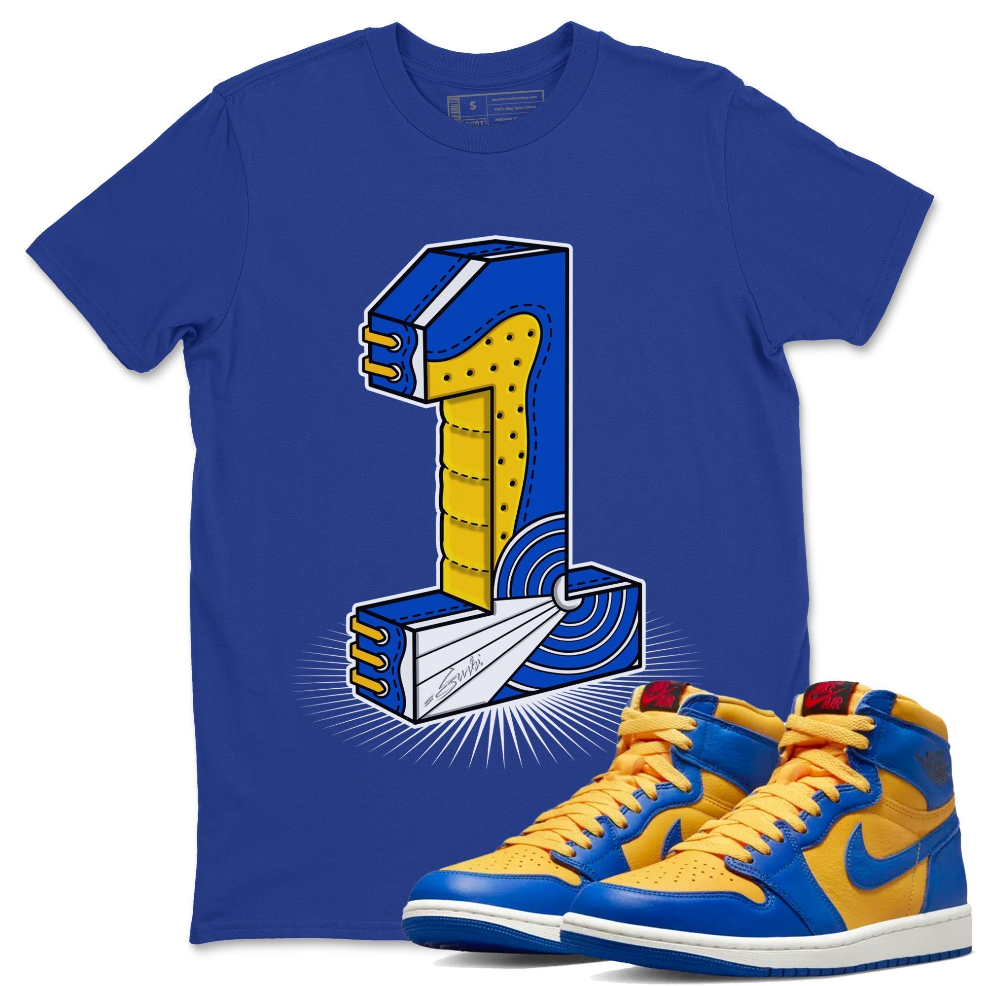 Number Statue Unisex Tops - Air Jordan 1 Game Royal Varsity Maize